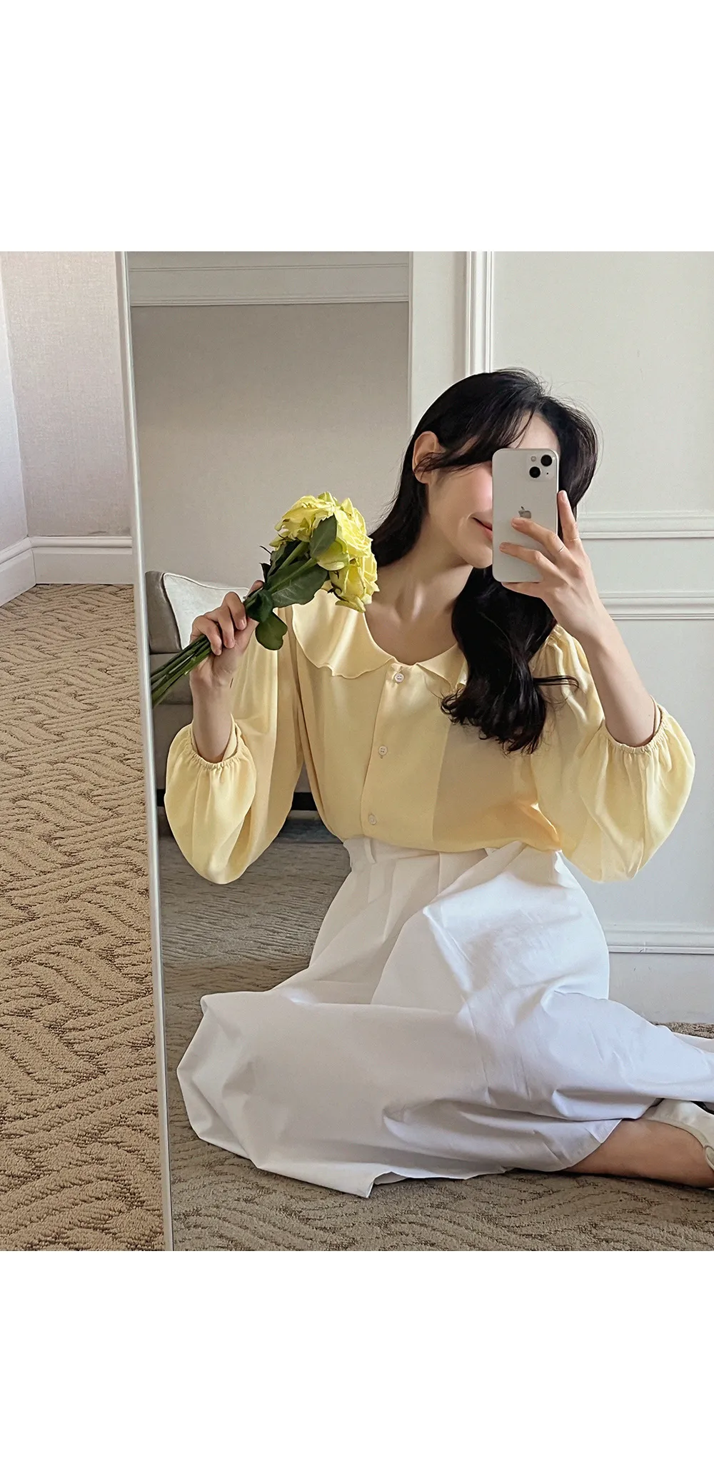 L-1373 러플카라 쉬폰 셔링블라우스