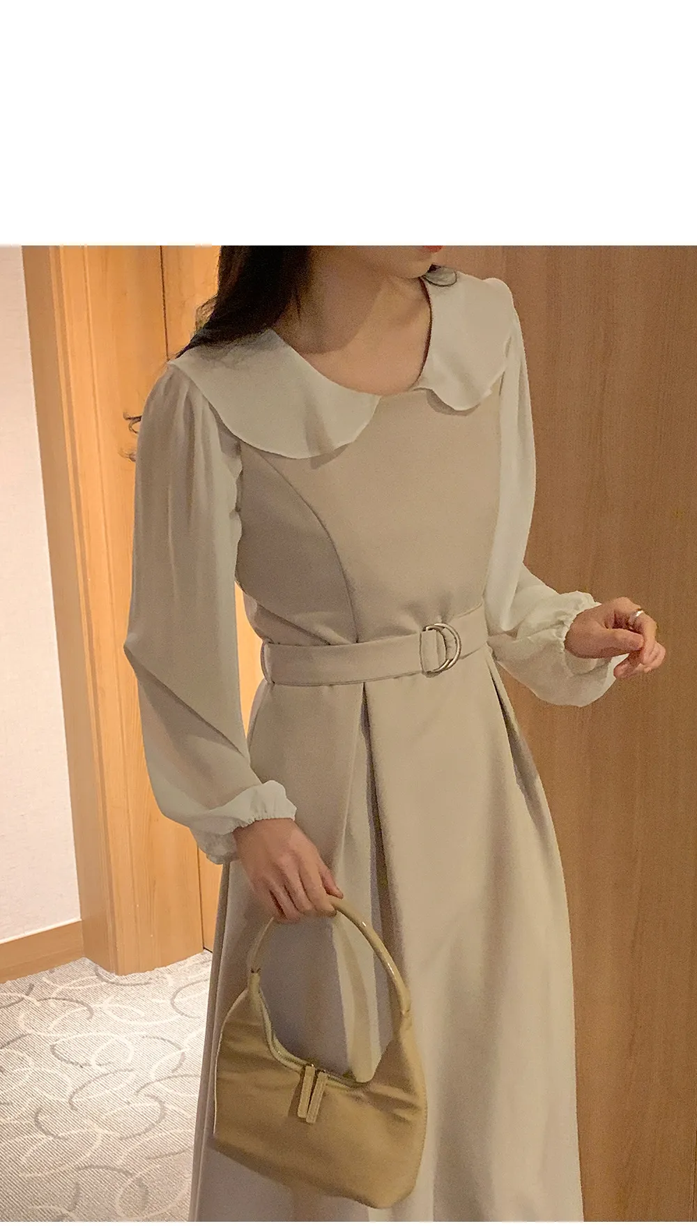L-1373 러플카라 쉬폰 셔링블라우스