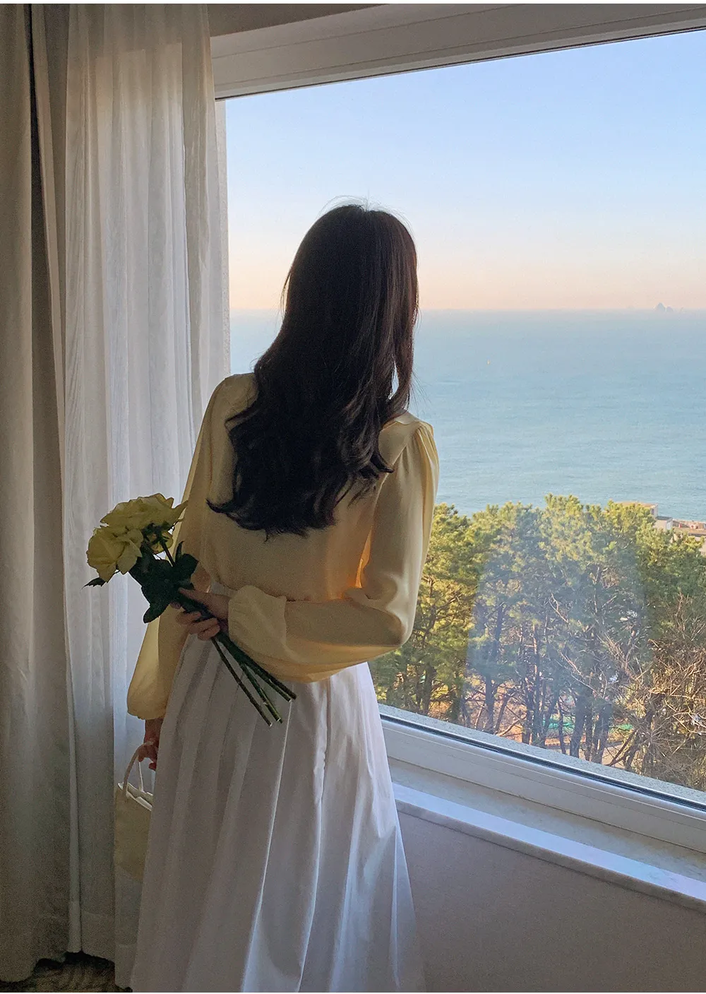 L-1373 러플카라 쉬폰 셔링블라우스
