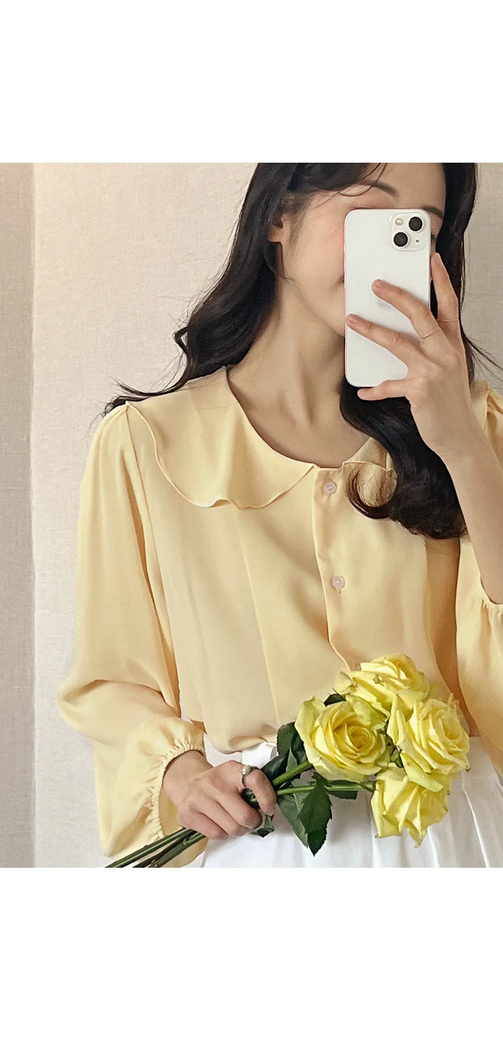 L-1373 러플카라 쉬폰 셔링블라우스