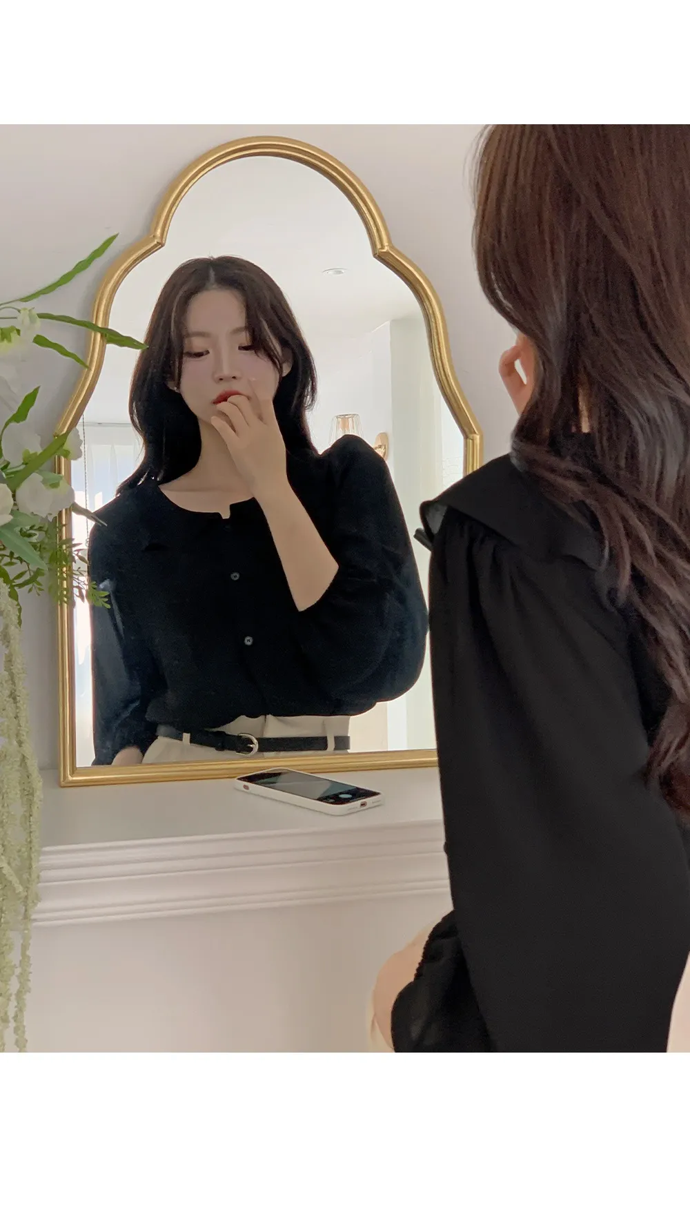 L-1373 러플카라 쉬폰 셔링블라우스