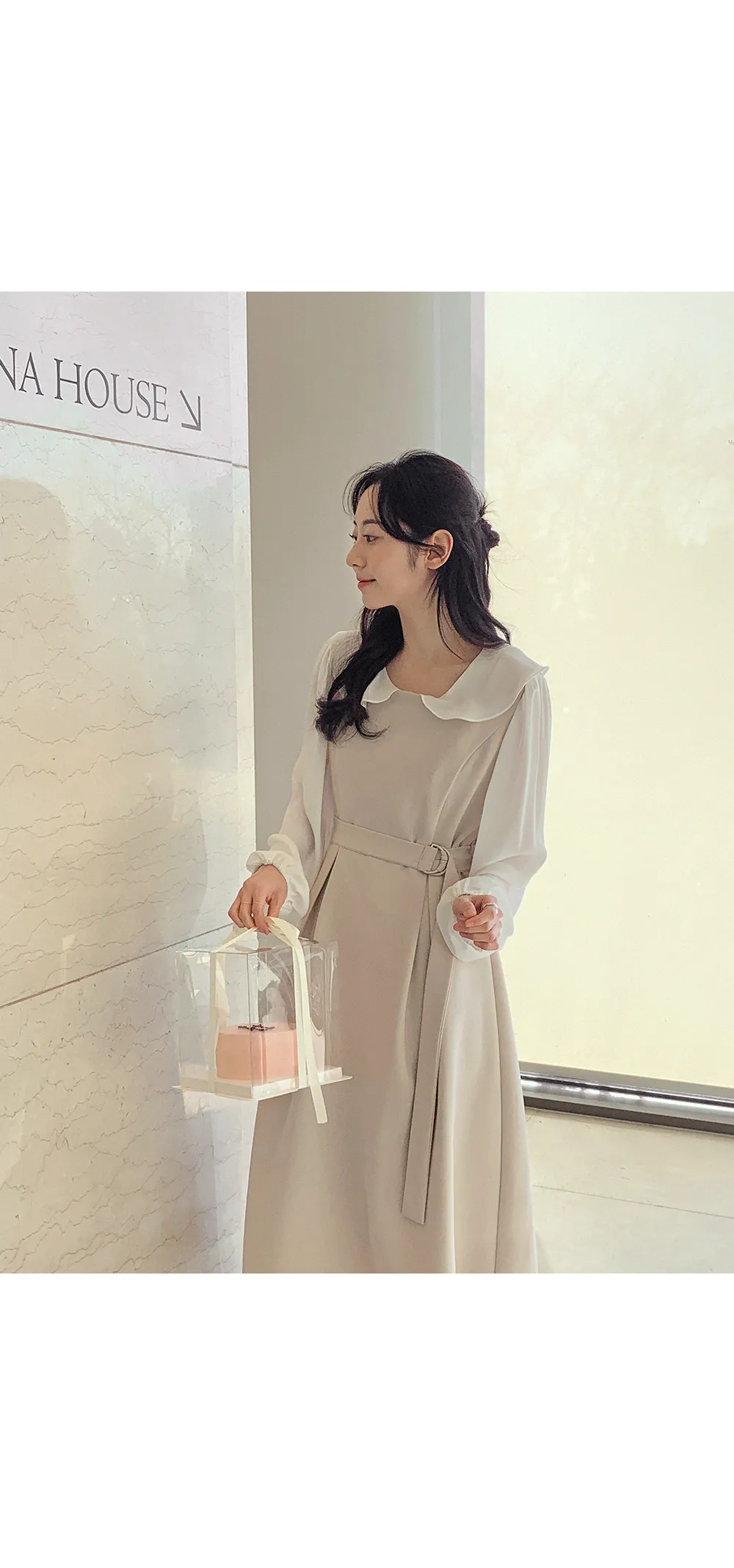 L-1373 러플카라 쉬폰 셔링블라우스