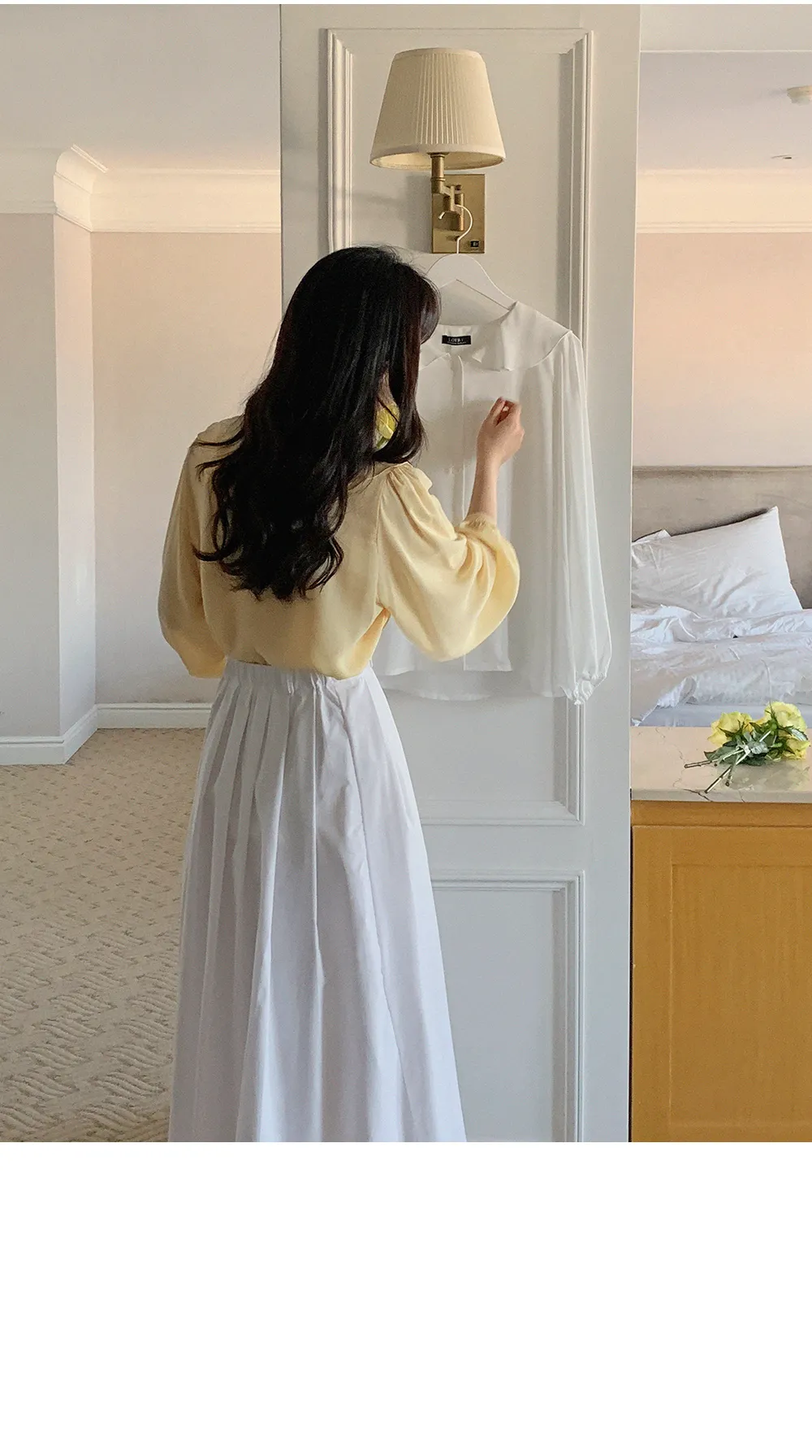 L-1373 러플카라 쉬폰 셔링블라우스