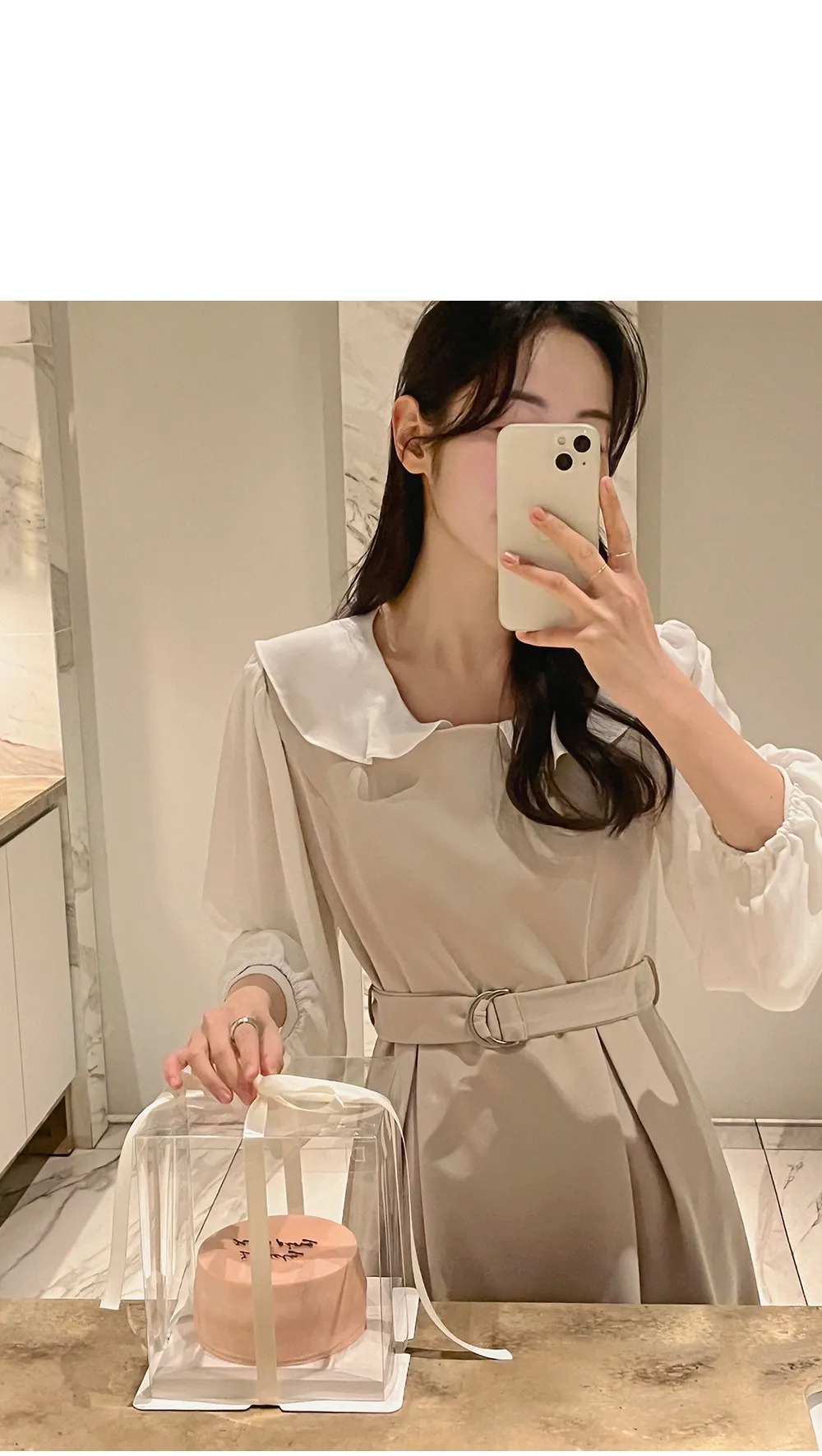 L-1373 러플카라 쉬폰 셔링블라우스