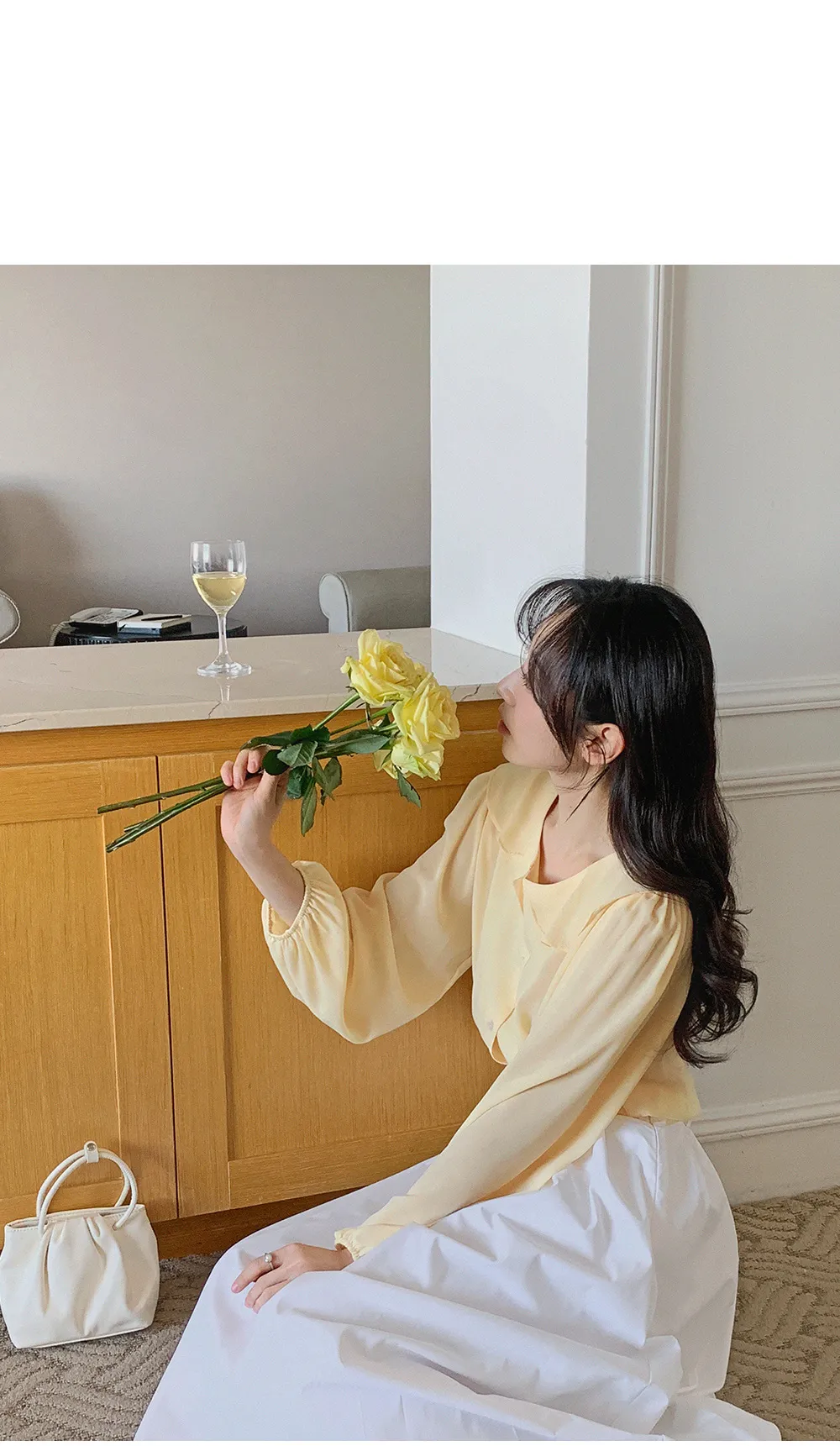L-1373 러플카라 쉬폰 셔링블라우스