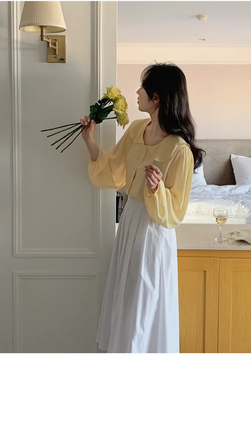 L-1373 러플카라 쉬폰 셔링블라우스