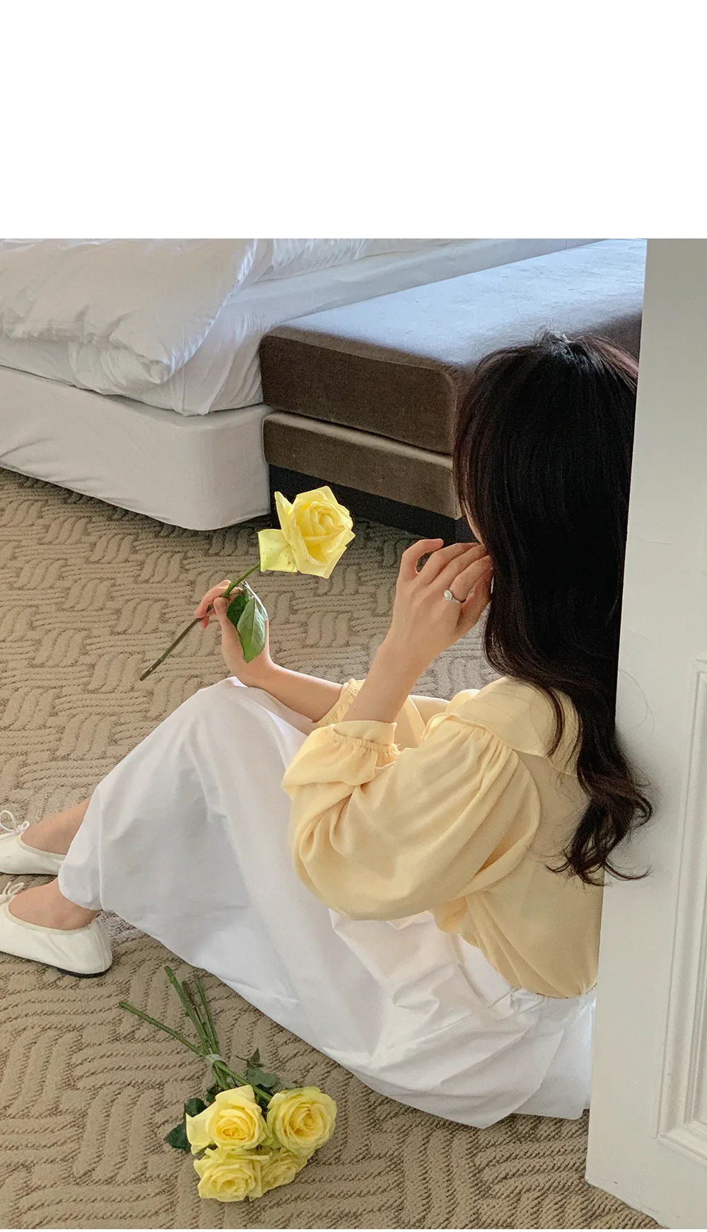 L-1373 러플카라 쉬폰 셔링블라우스