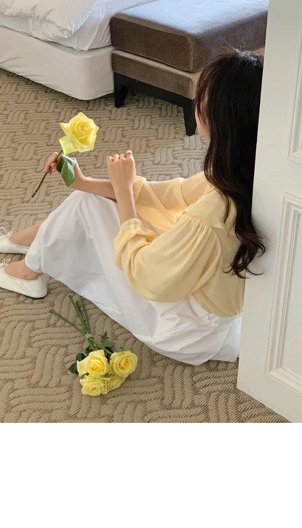 L-1373 러플카라 쉬폰 셔링블라우스