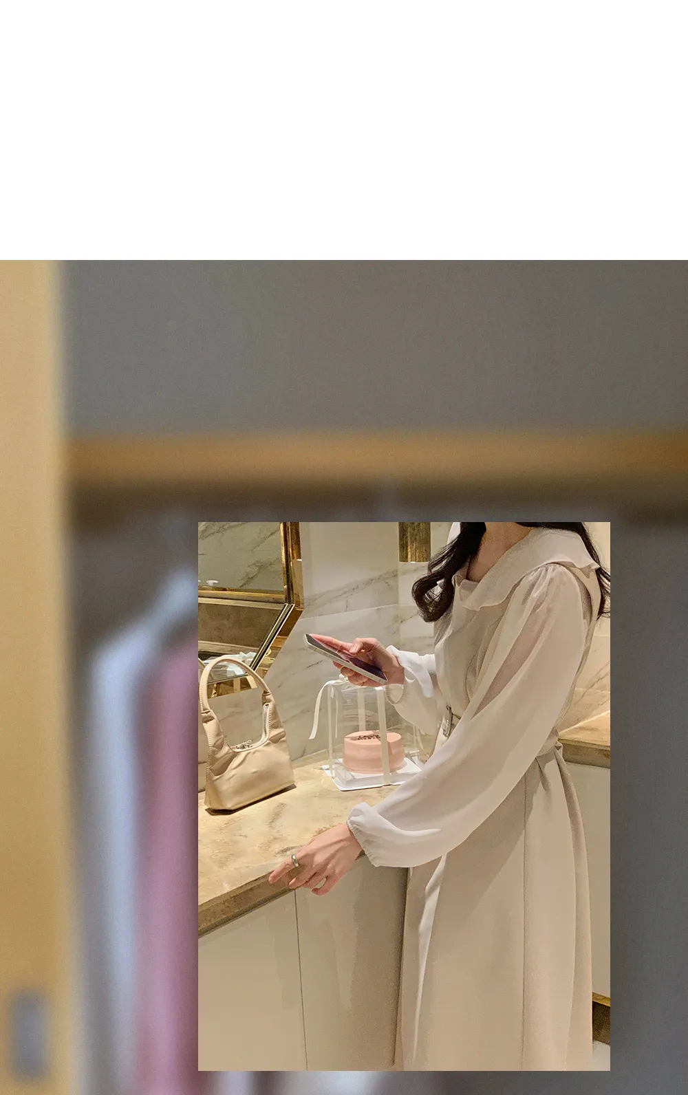 L-1373 러플카라 쉬폰 셔링블라우스