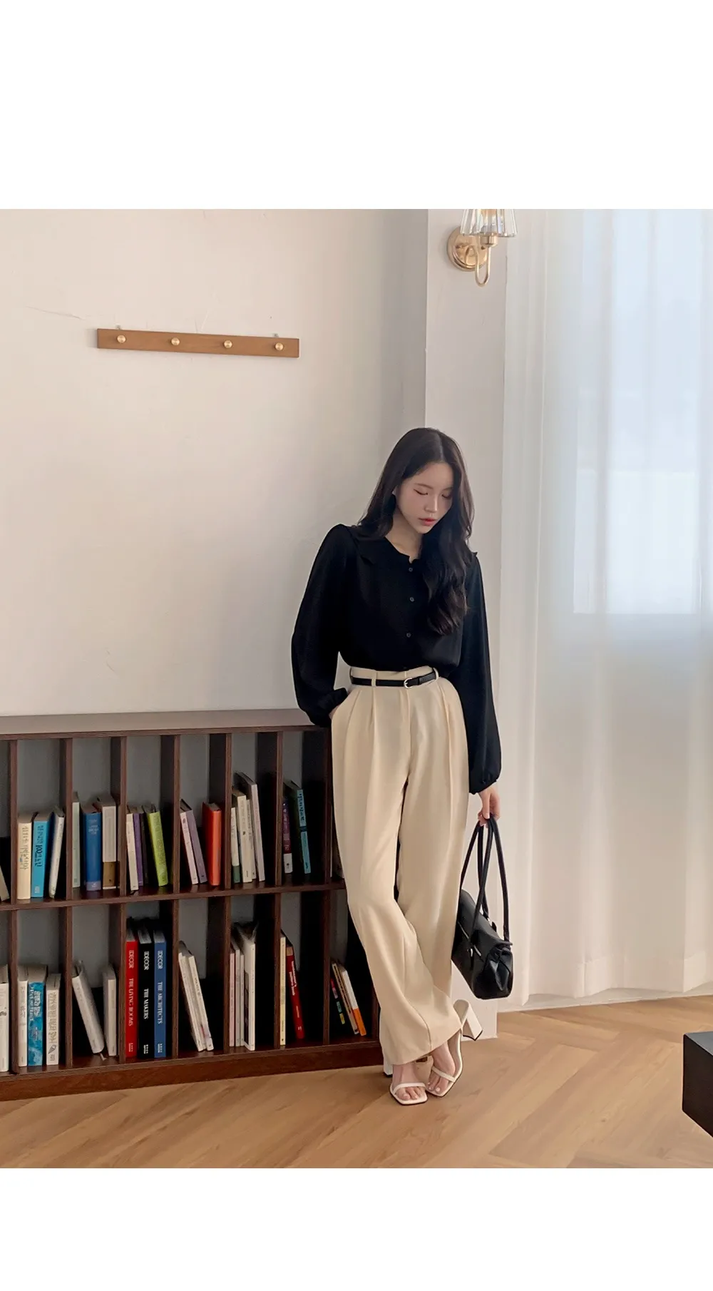 L-1373 러플카라 쉬폰 셔링블라우스