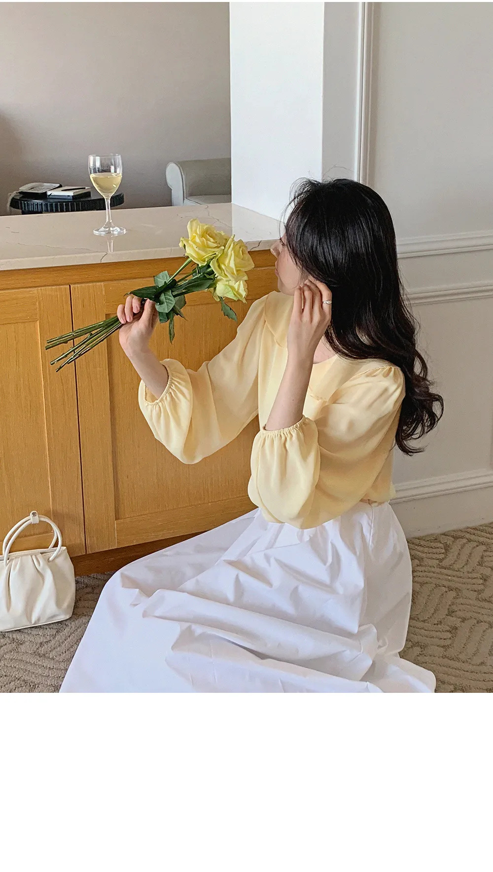 L-1373 러플카라 쉬폰 셔링블라우스