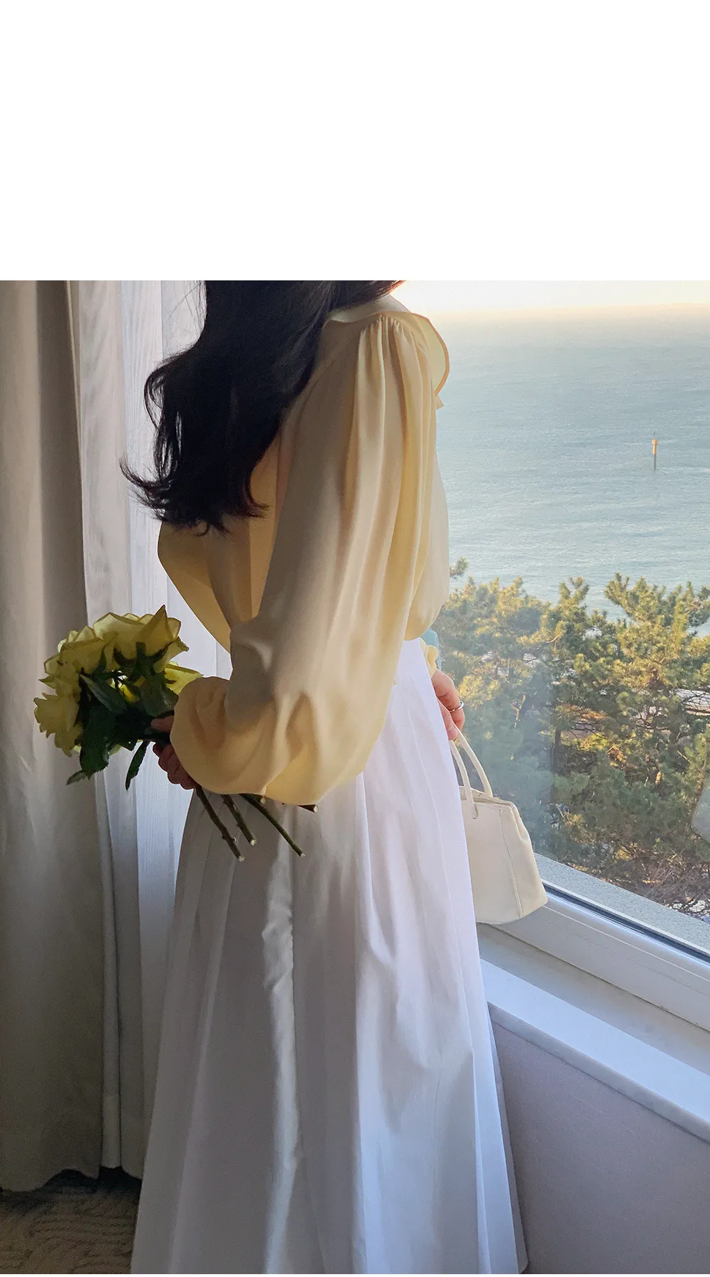 L-1373 러플카라 쉬폰 셔링블라우스