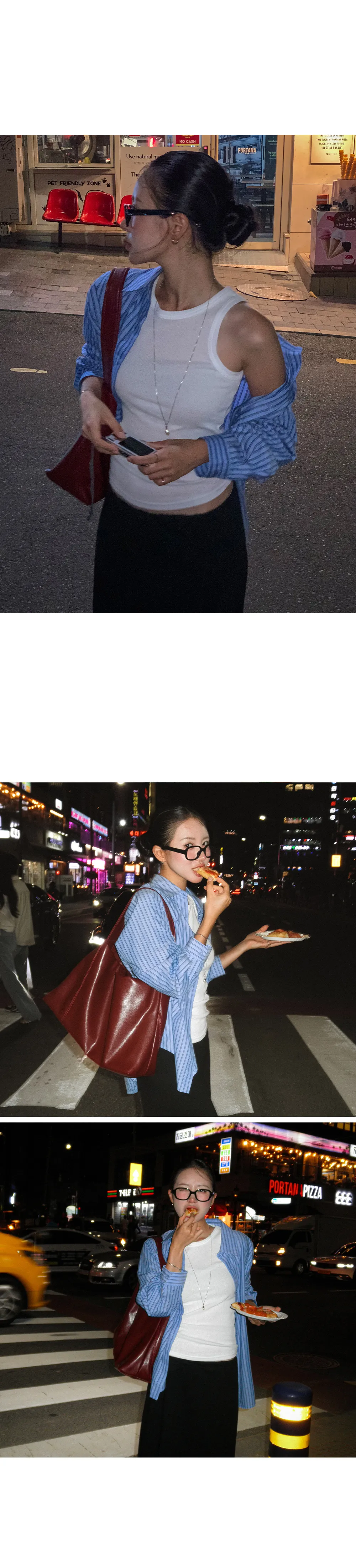  포인트블루 루즈핏 스트라이프 긴팔셔츠