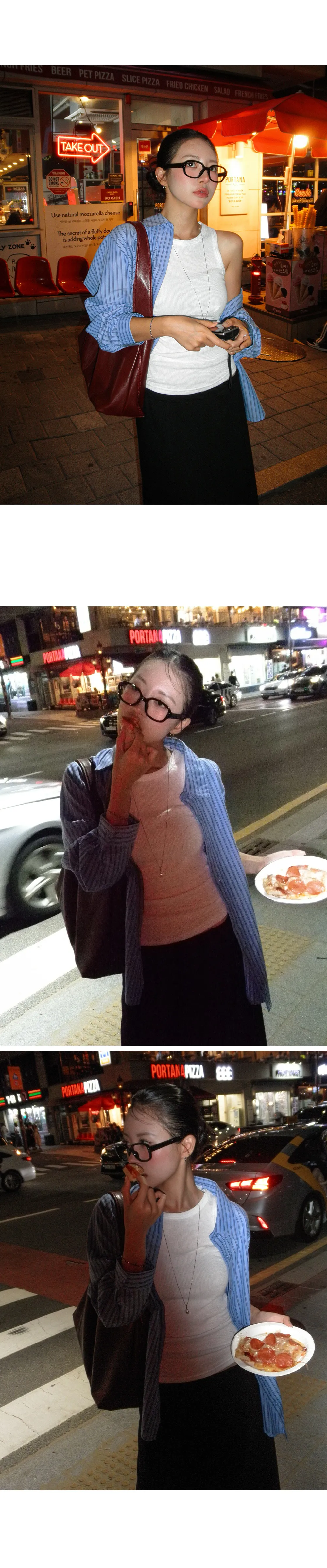  포인트블루 루즈핏 스트라이프 긴팔셔츠