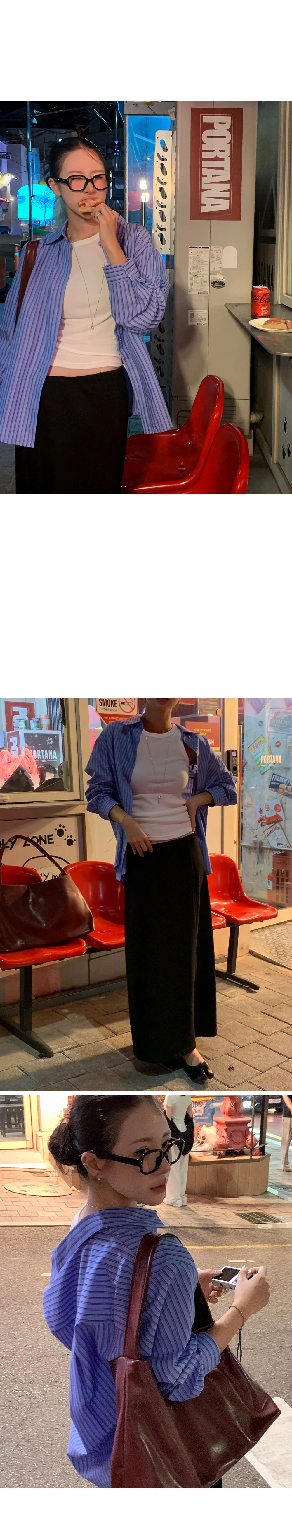  포인트블루 루즈핏 스트라이프 긴팔셔츠