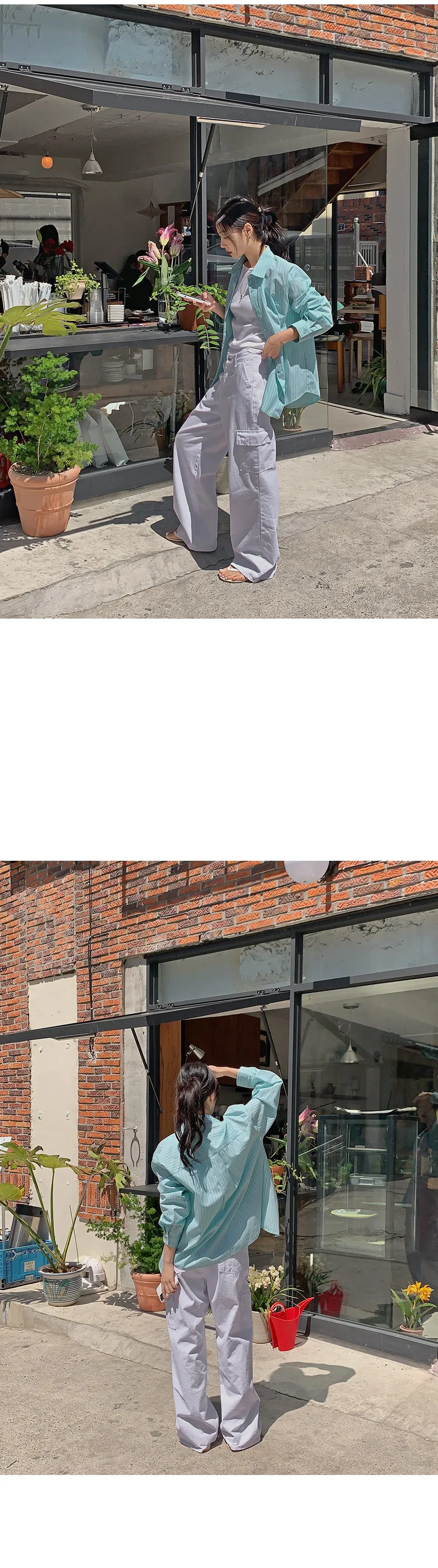  포인트블루 루즈핏 스트라이프 긴팔셔츠