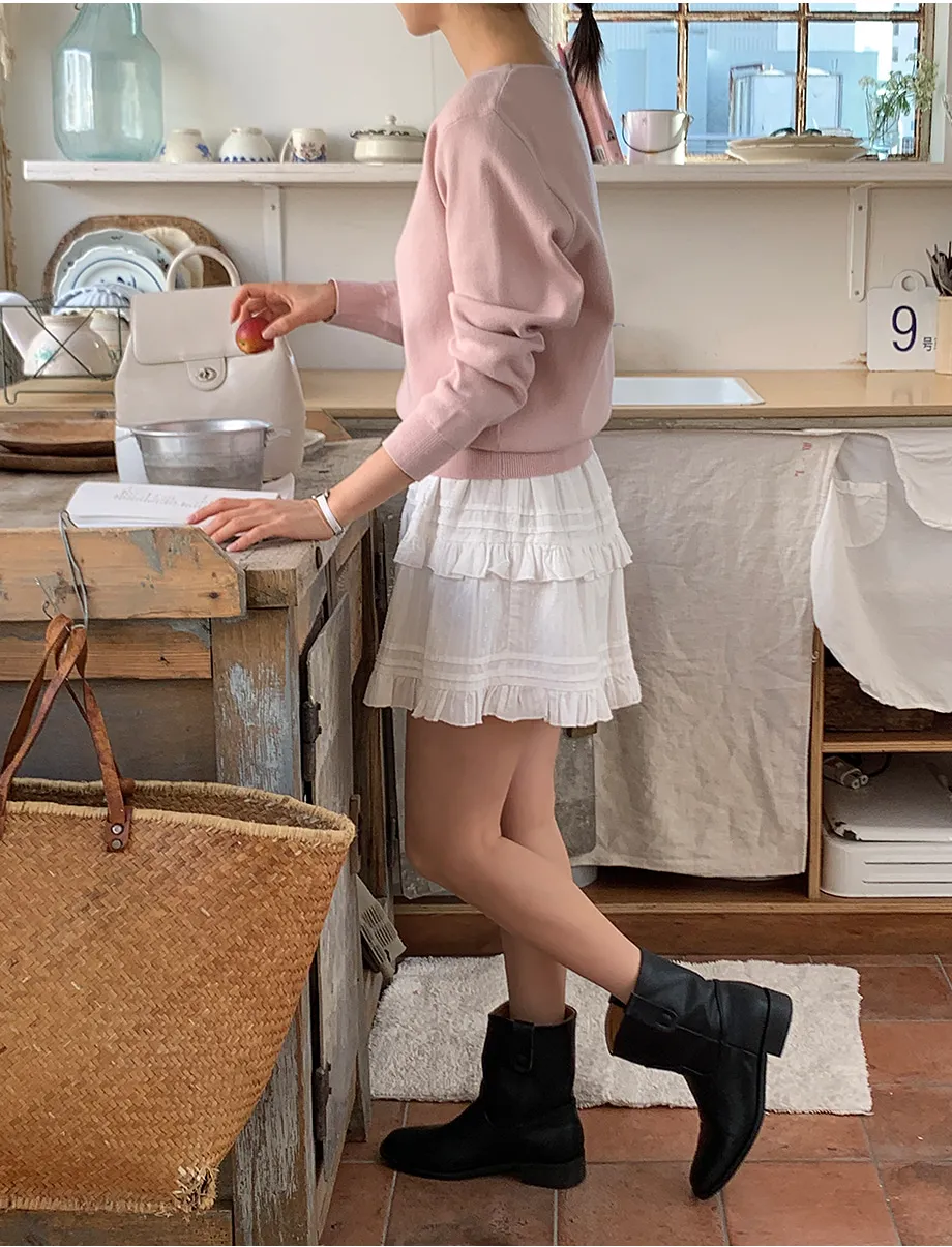 RIRINCO スパンデックスボートネックロゴペンダントニット