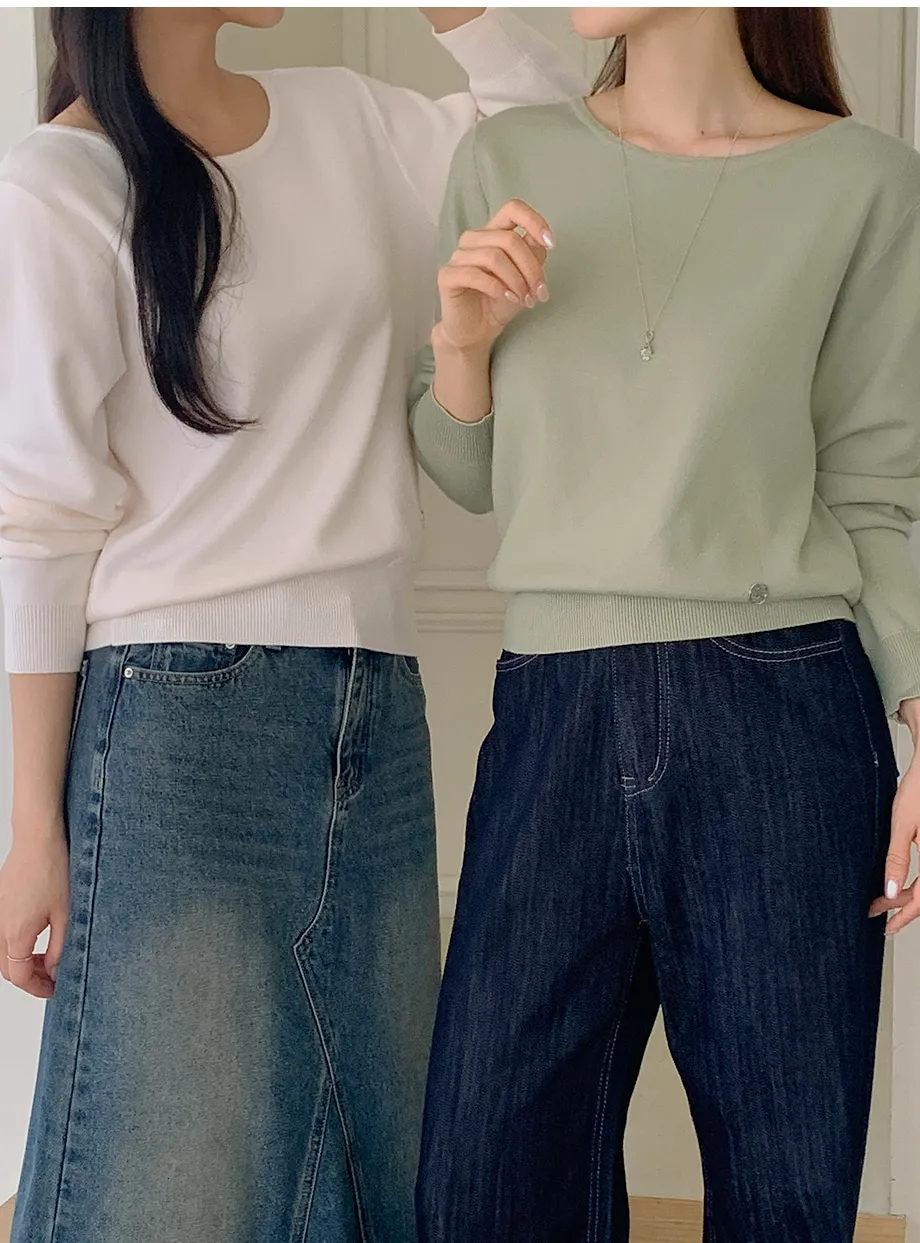RIRINCO スパンデックスボートネックロゴペンダントニット