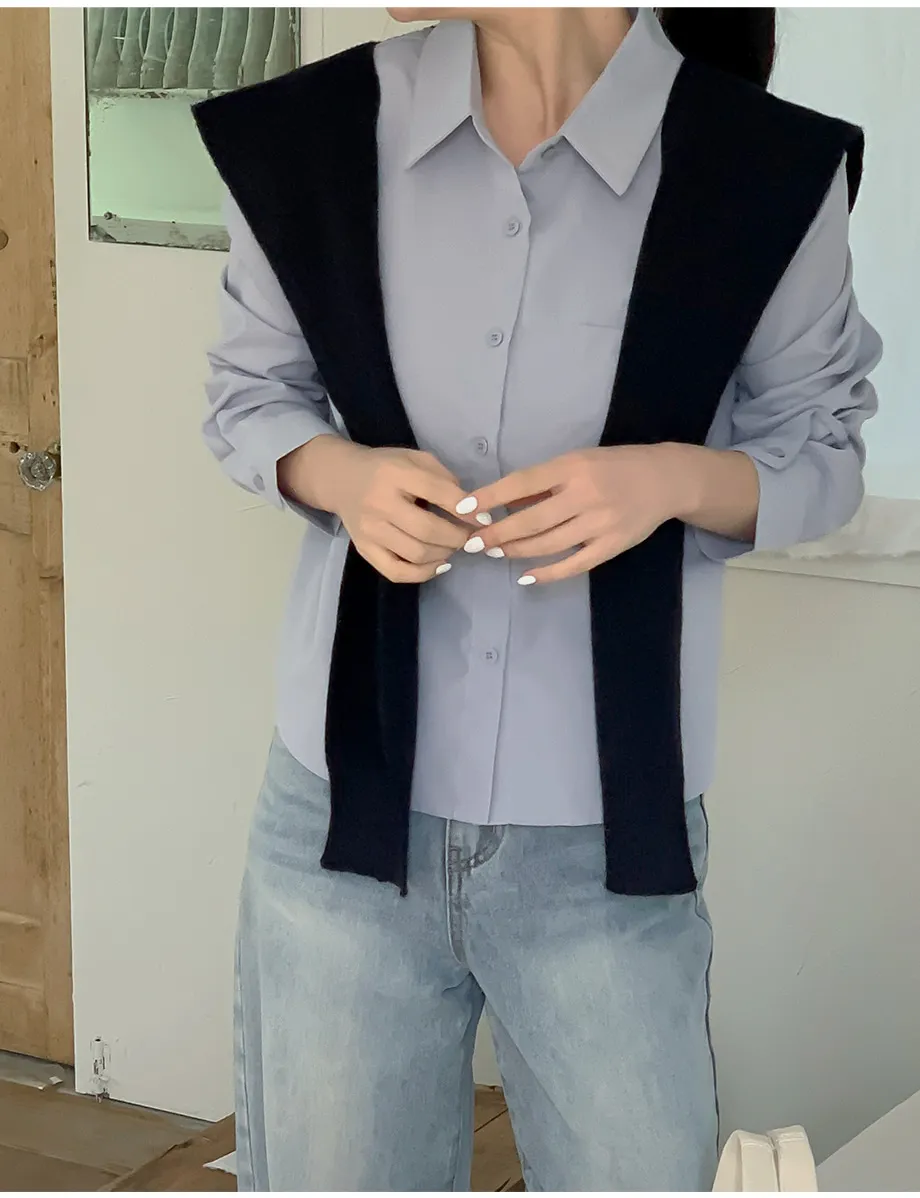 リリエンコ カラーネックシャツ＆ニットショールセット