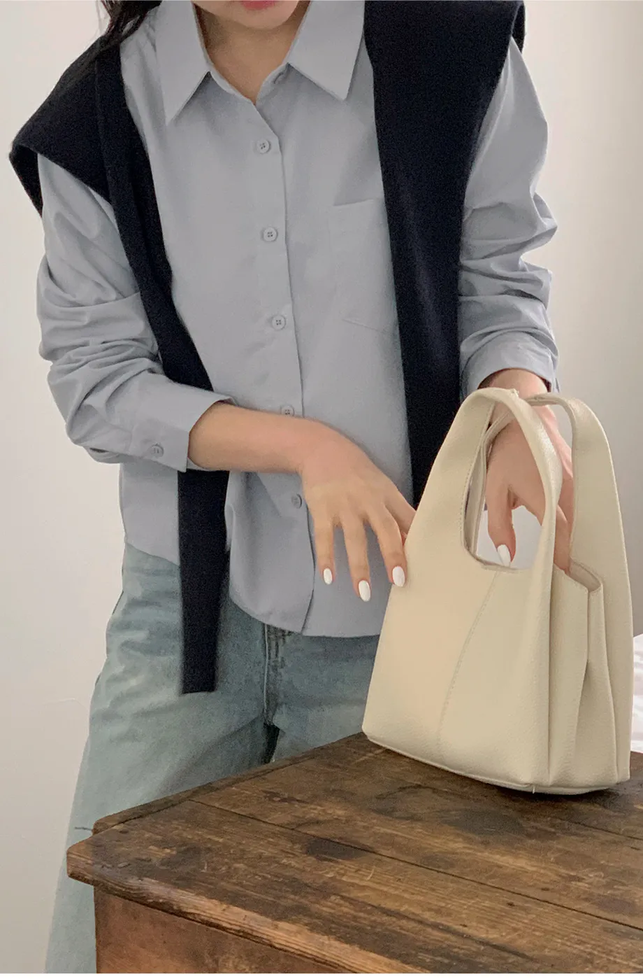 リリエンコ カラーネックシャツ＆ニットショールセット
