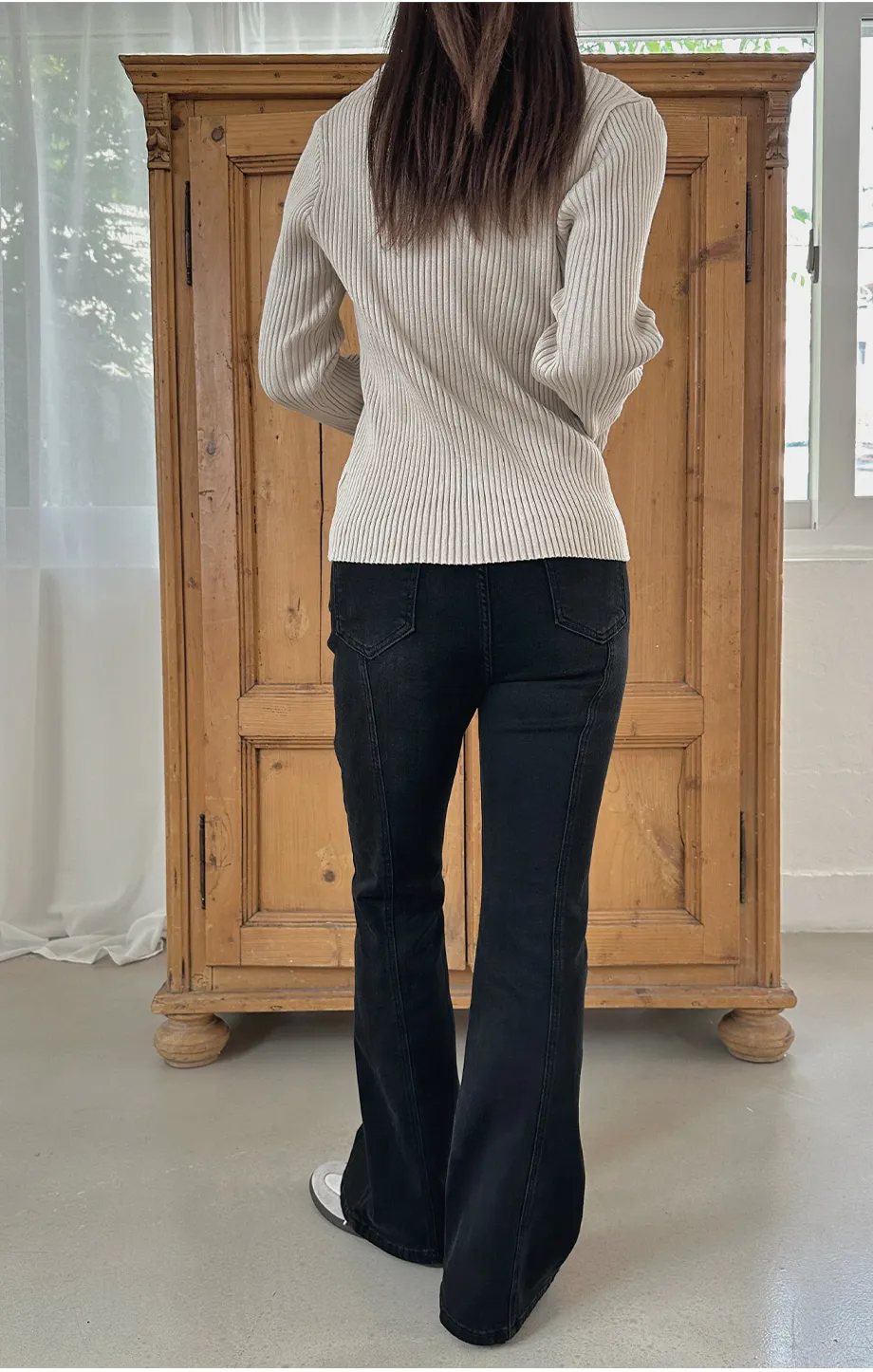 RIRINCO [ショート丈/ジャスト丈/ロング丈]裏ゴムブーツカットデニムパンツジーンズ