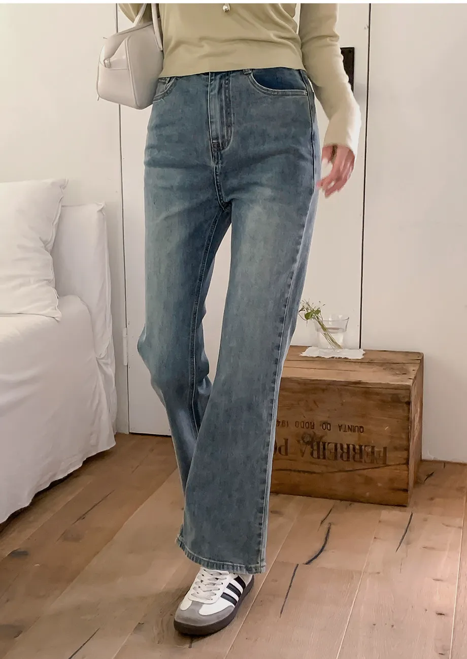 RIRINCO [ジャスト丈/ロング丈] 裏ゴムブーツカットデニムパンツジーンズ