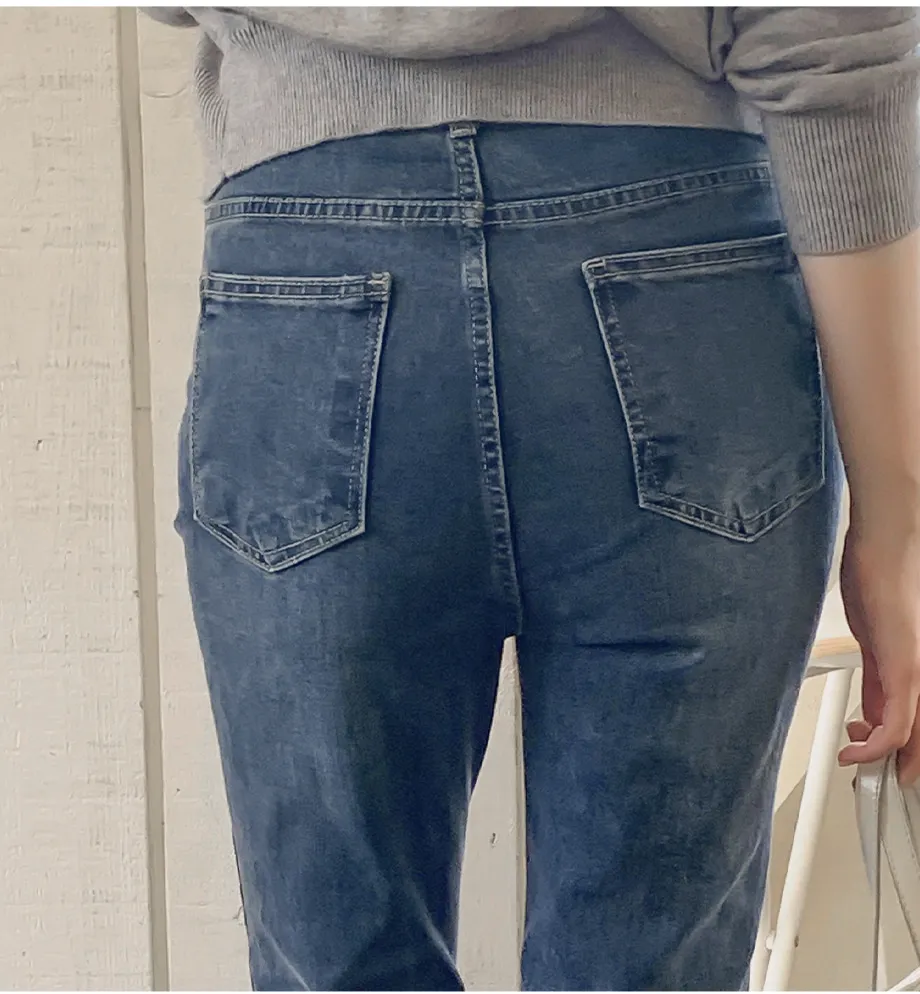 RIRINCO [ジャスト丈/ロング丈] 裏ゴムブーツカットデニムパンツジーンズ