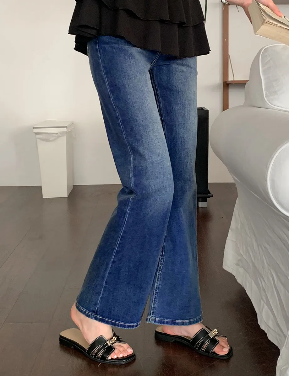 RIRINCO [ジャスト丈/ロング丈] 裏ゴムブーツカットデニムパンツジーンズ