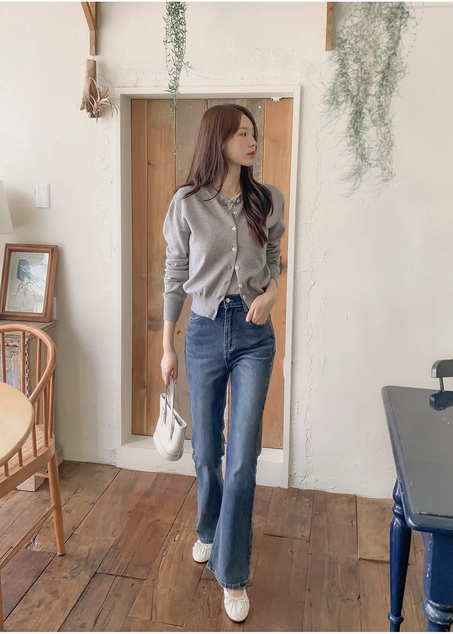 RIRINCO [ジャスト丈/ロング丈] 裏ゴムブーツカットデニムパンツジーンズ