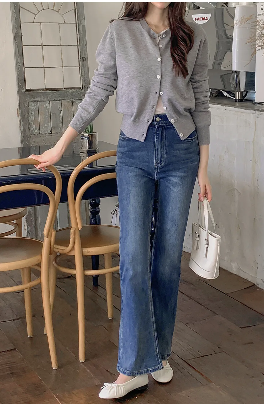 RIRINCO [ジャスト丈/ロング丈] 裏ゴムブーツカットデニムパンツジーンズ