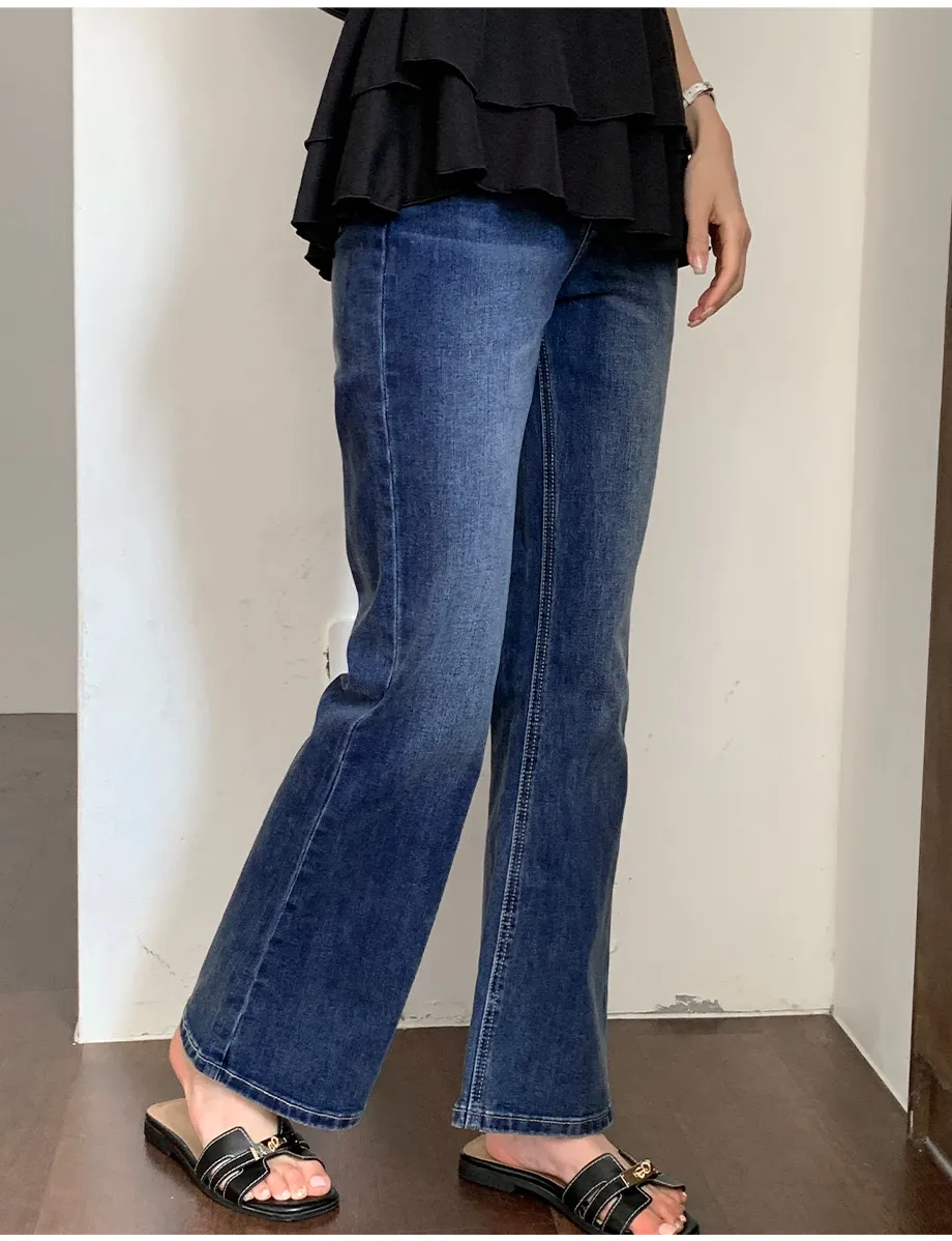 RIRINCO [ジャスト丈/ロング丈] 裏ゴムブーツカットデニムパンツジーンズ