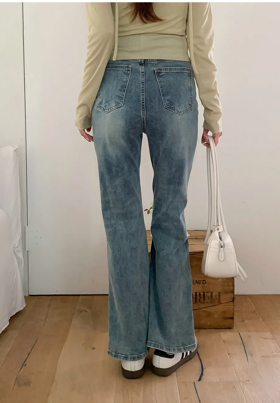 RIRINCO [ジャスト丈/ロング丈] 裏ゴムブーツカットデニムパンツジーンズ