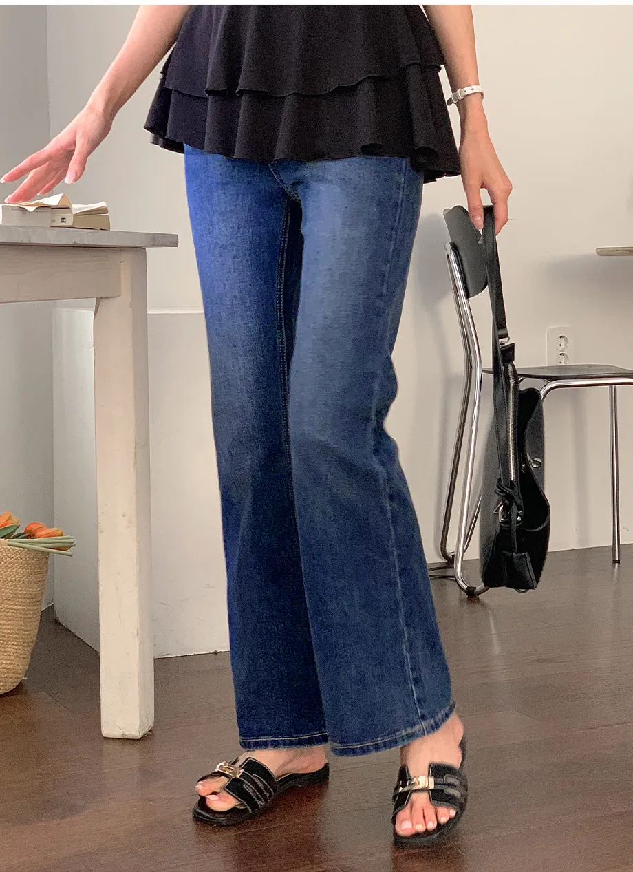 RIRINCO [ジャスト丈/ロング丈] 裏ゴムブーツカットデニムパンツジーンズ