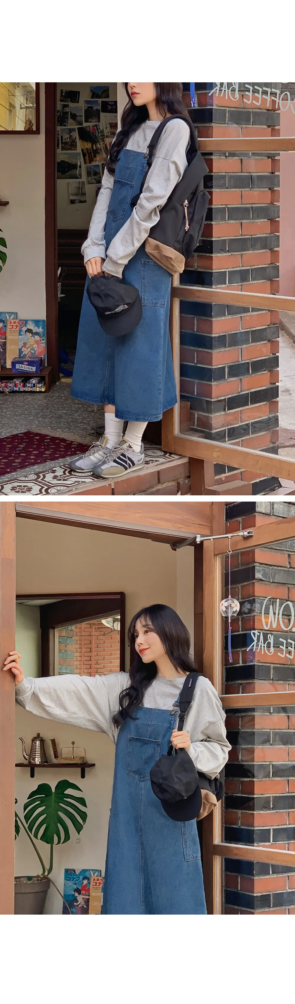 사이좋은 데님멜빵롱원피스