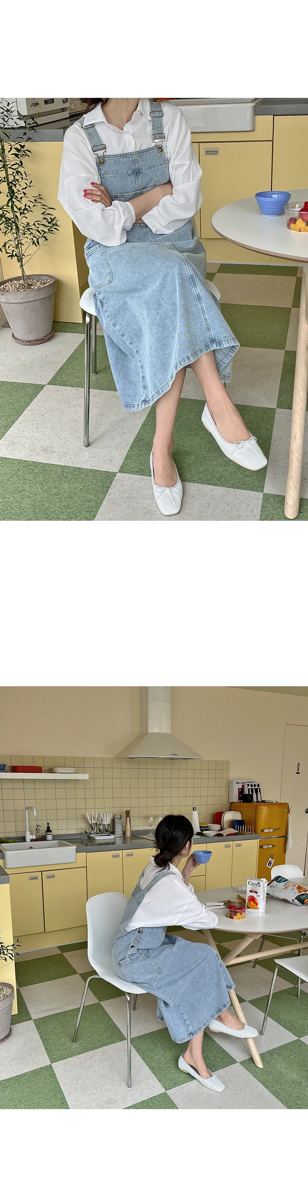 사이좋은 데님멜빵롱원피스
