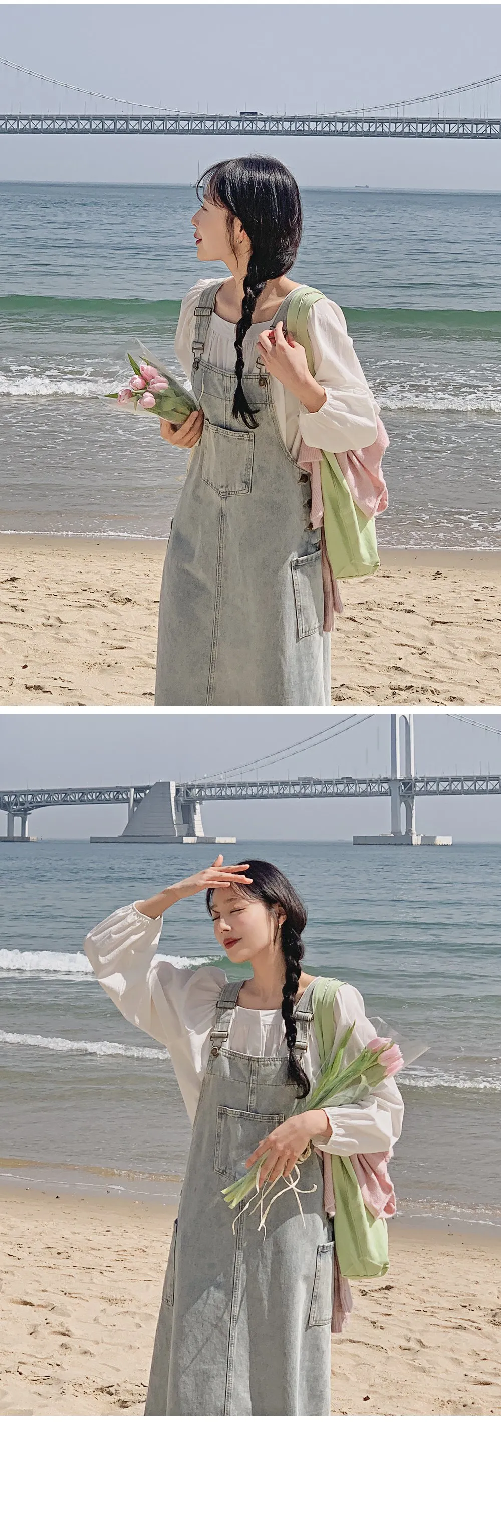 사이좋은 데님멜빵롱원피스