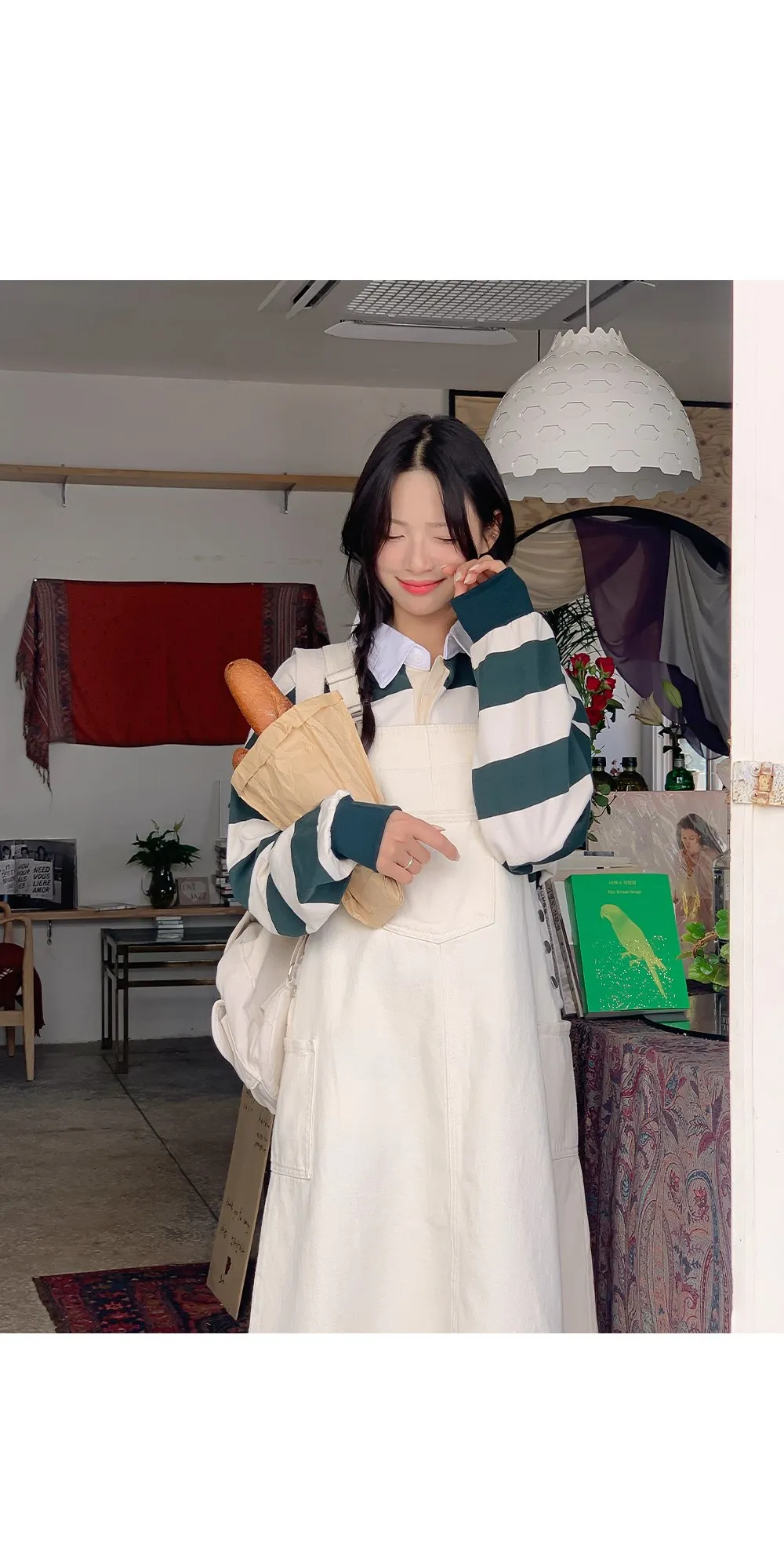 사이좋은 데님멜빵롱원피스