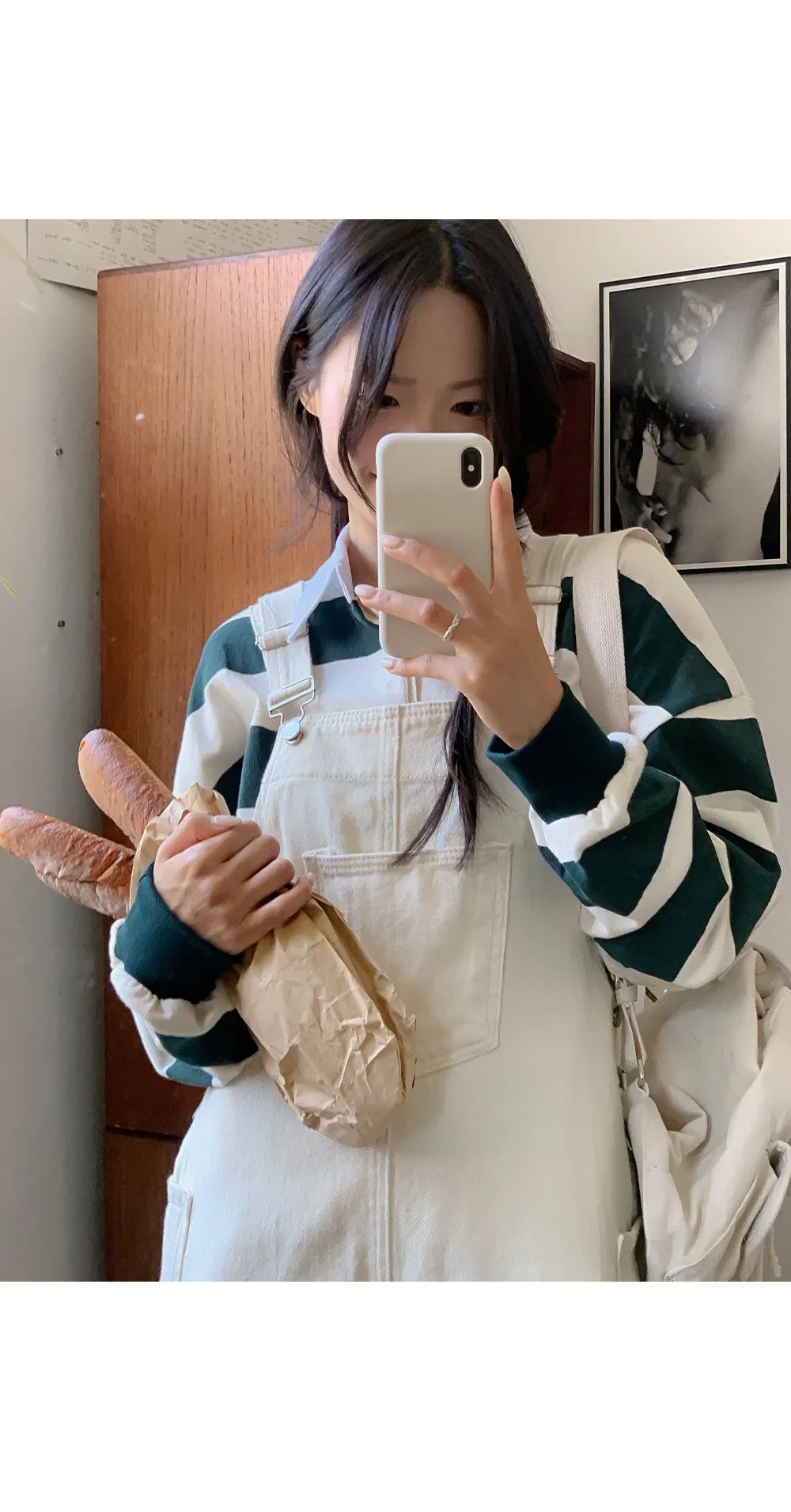 사이좋은 데님멜빵롱원피스