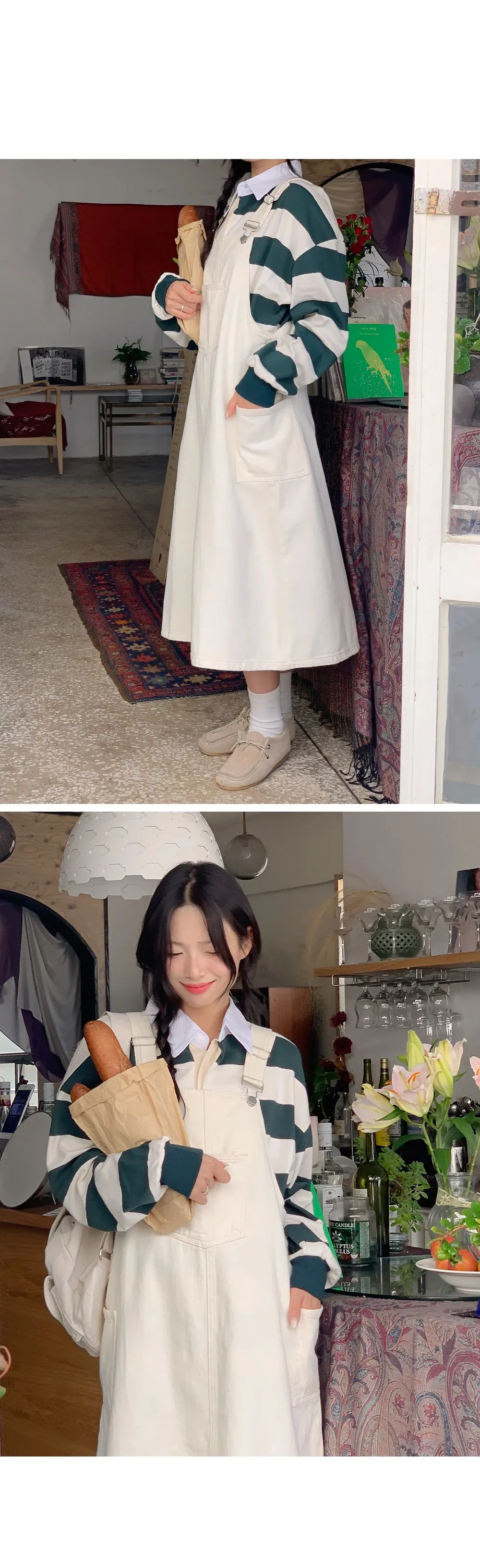 사이좋은 데님멜빵롱원피스