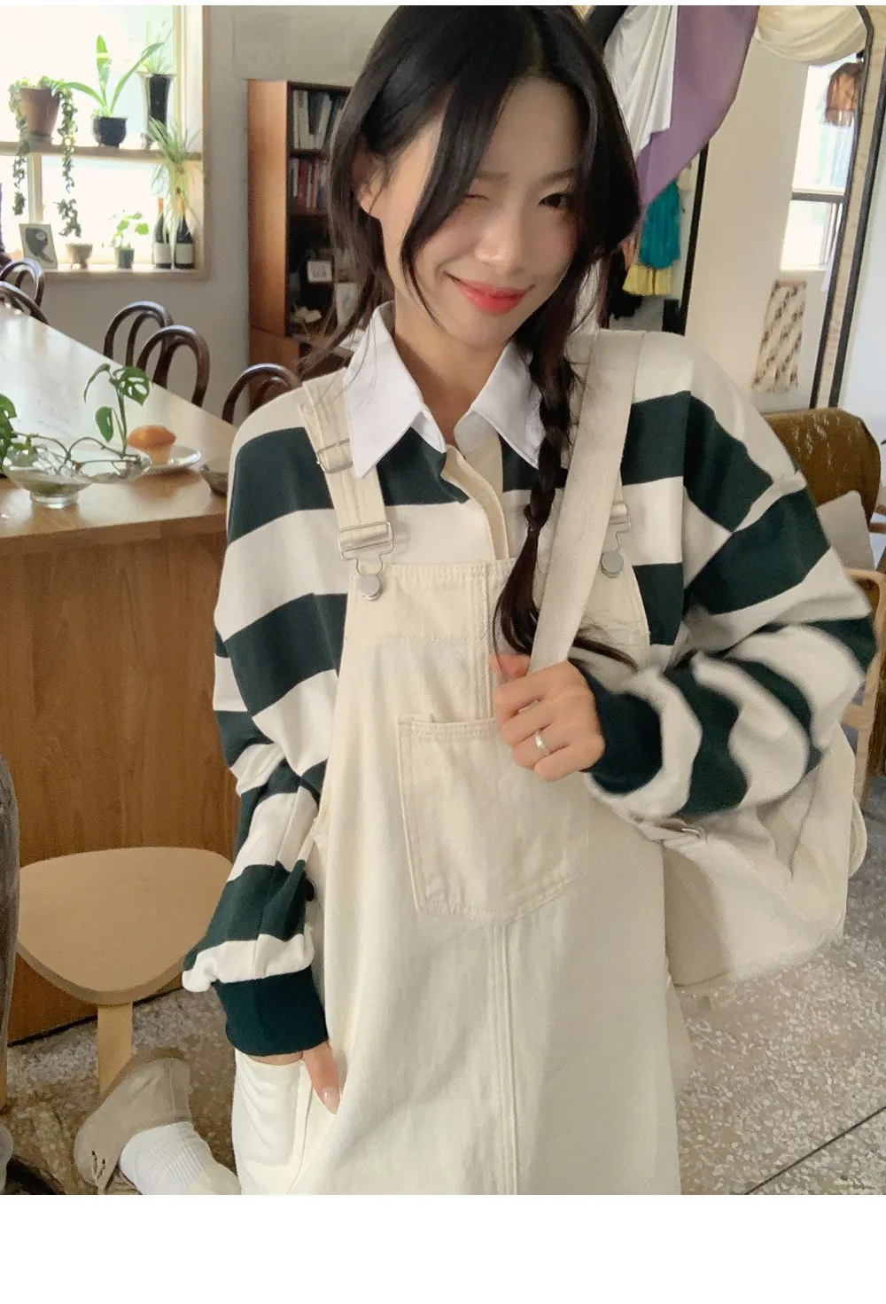 사이좋은 데님멜빵롱원피스