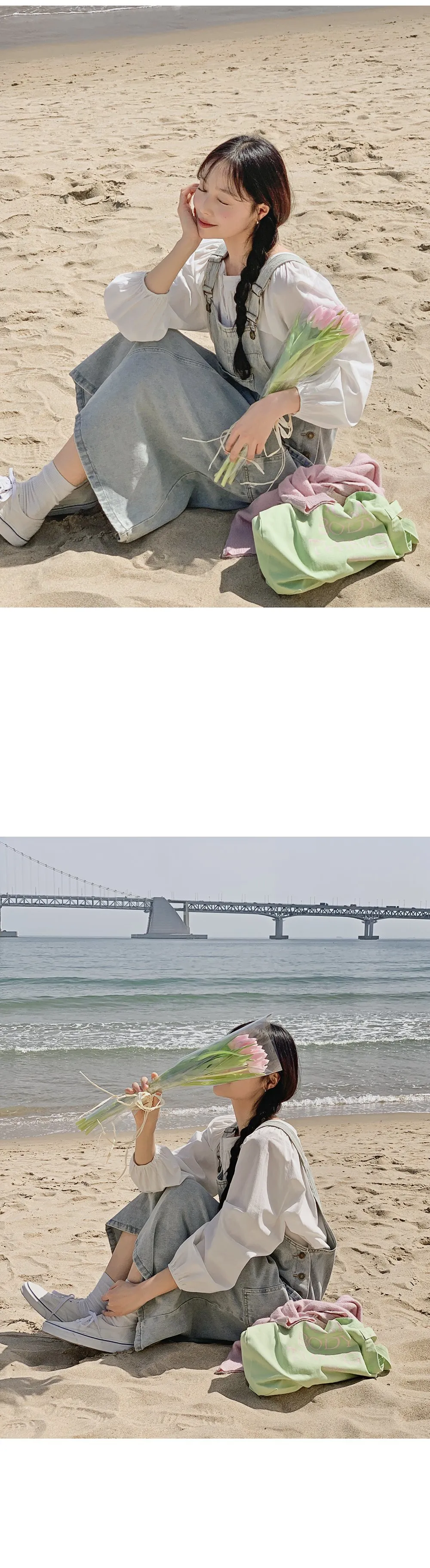 사이좋은 데님멜빵롱원피스