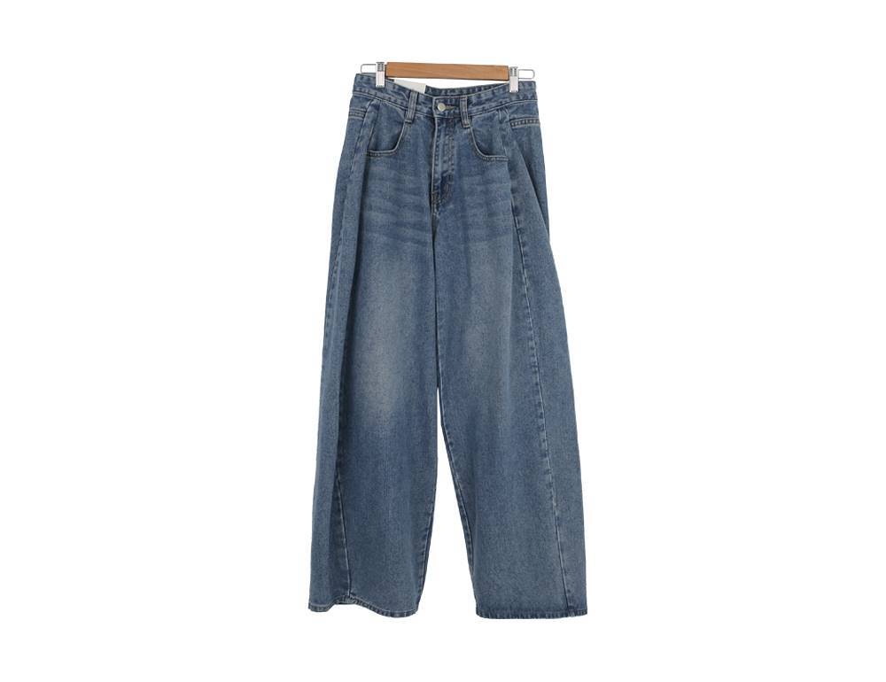 選べる丈]ウォッシングラインワイドライトブルーディープブルーデニム