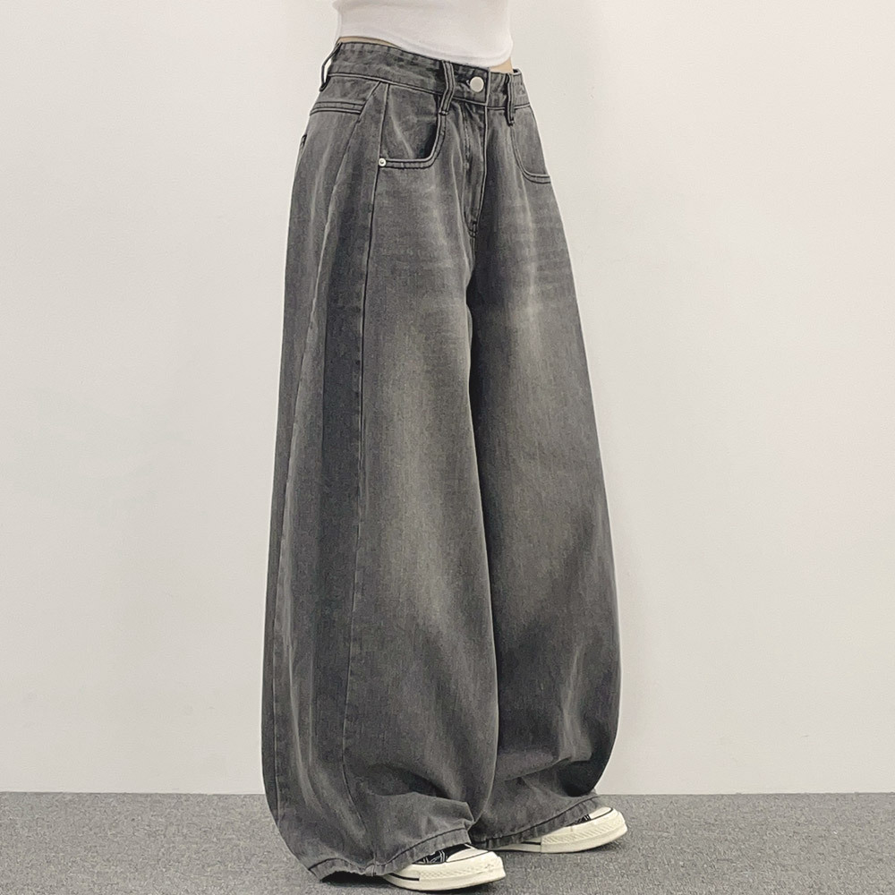 選べる丈]ウォッシングラインワイドライトブルーディープブルーデニム