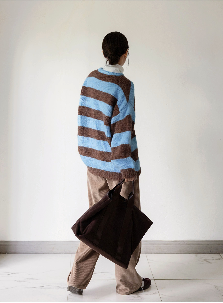 ラウンドネックオーバーサイズ長袖ボーダーニット | レディース