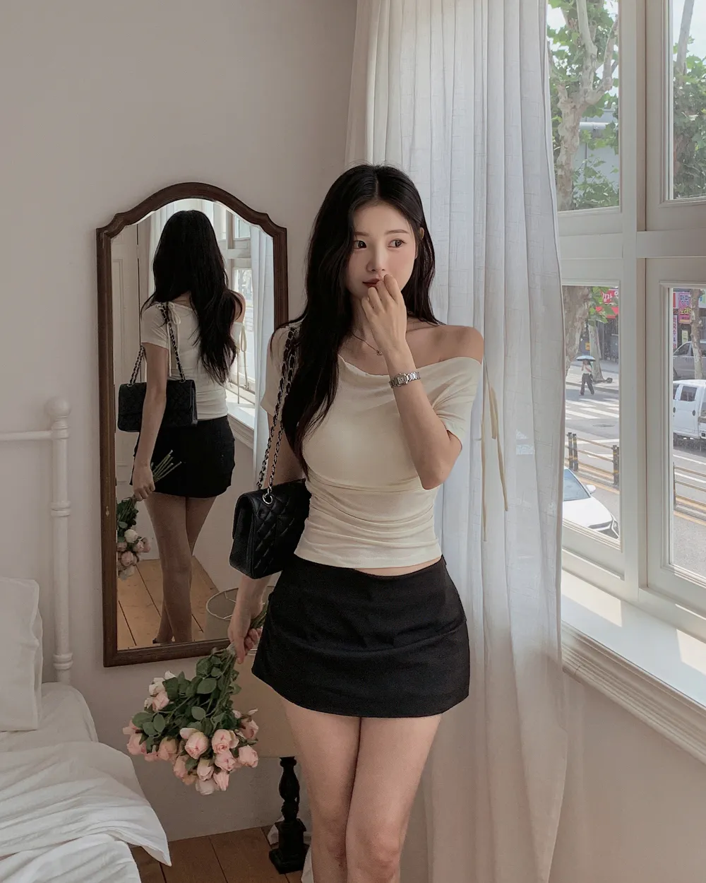 미니 스커트 모델 착용 이미지-S1L116