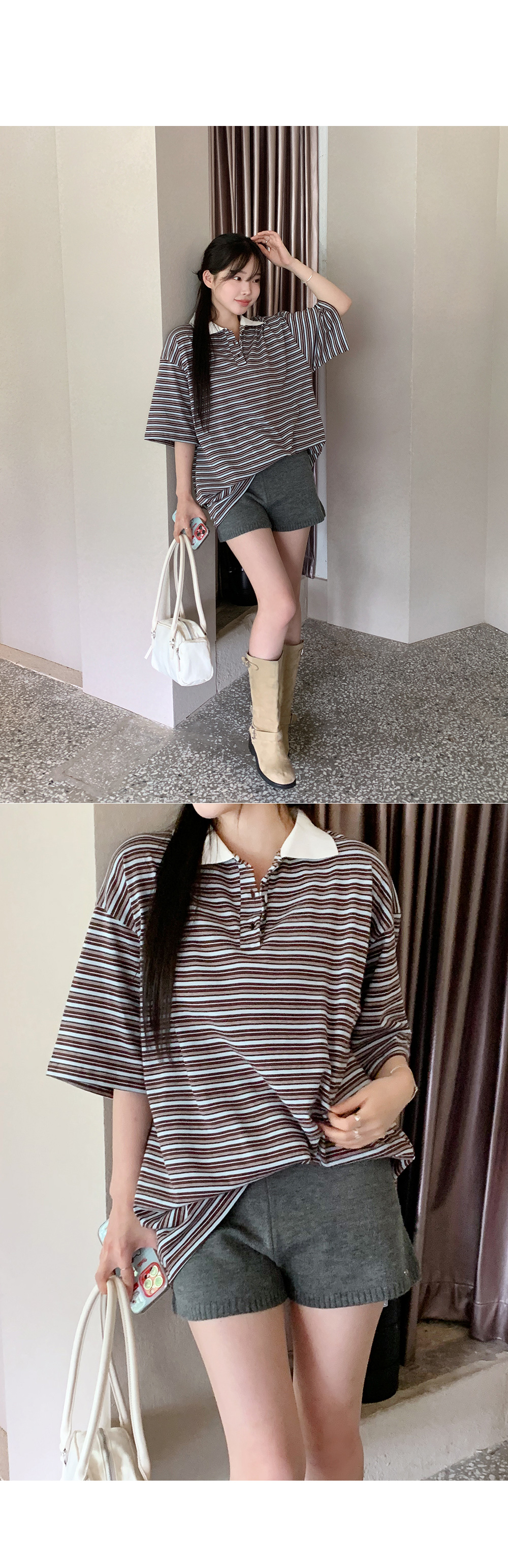 ボクシーカラー半袖ボーダーTシャツ | レディースファッション通販