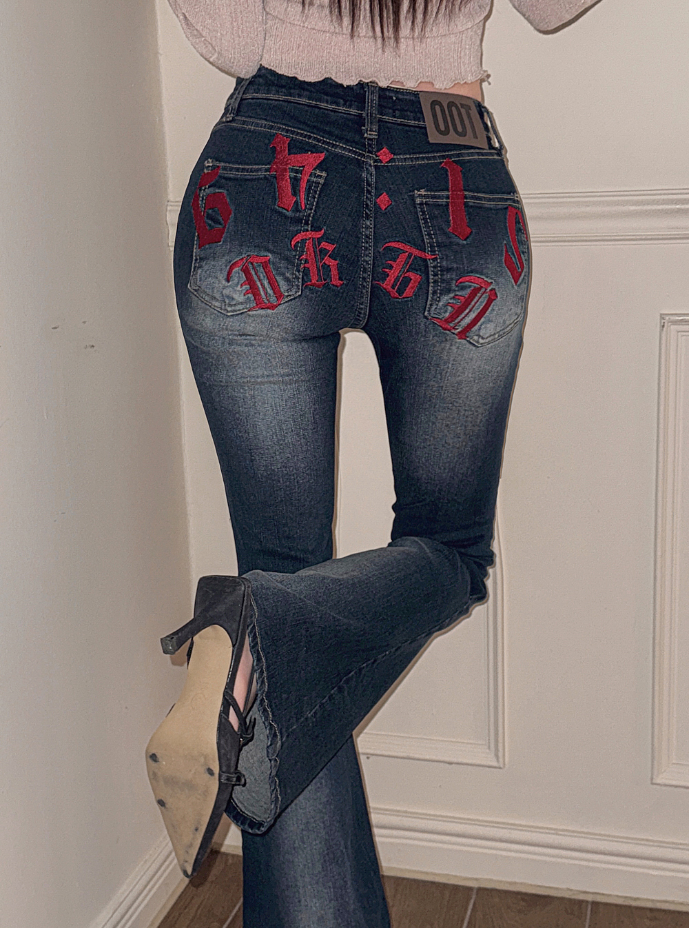 ローライズスリムブーツカットウォッシングライトブルーディープブルー