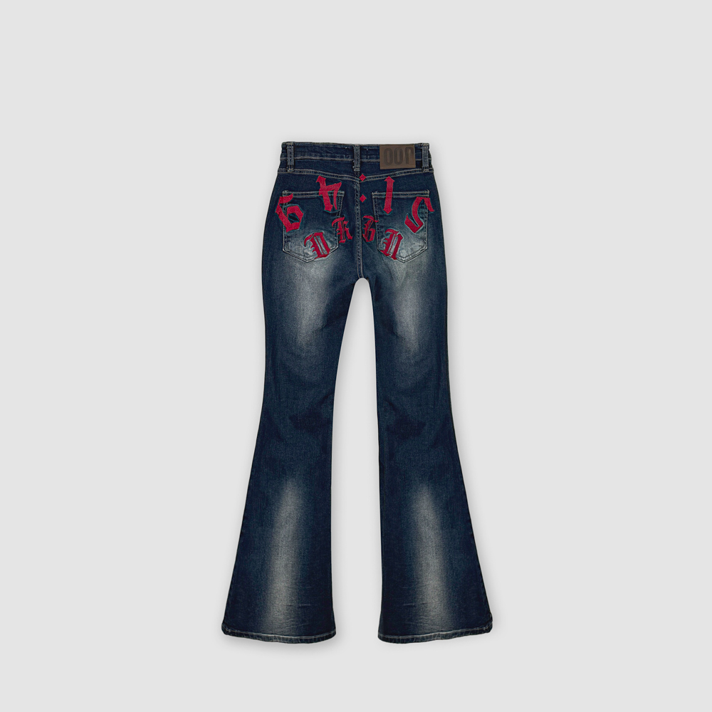 ローライズスリムブーツカットウォッシングライトブルーディープブルー