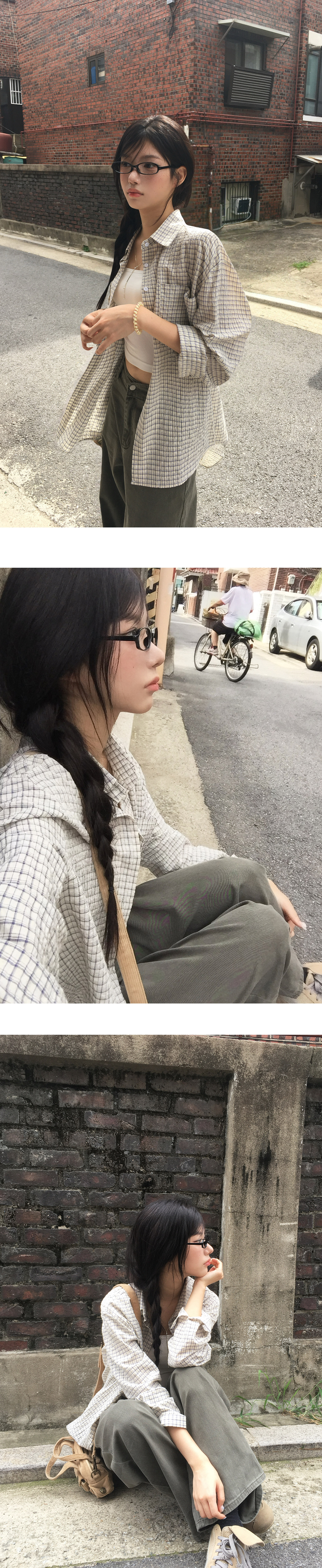 シースルー長袖ルーズカラーチェックシャツ | レディースファッション
