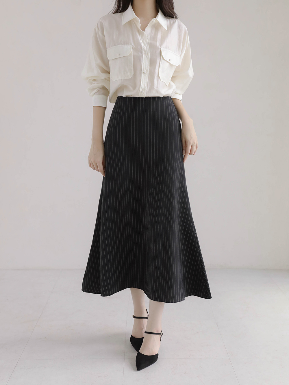 ジップアップスリムロングストライプスカート | レディース